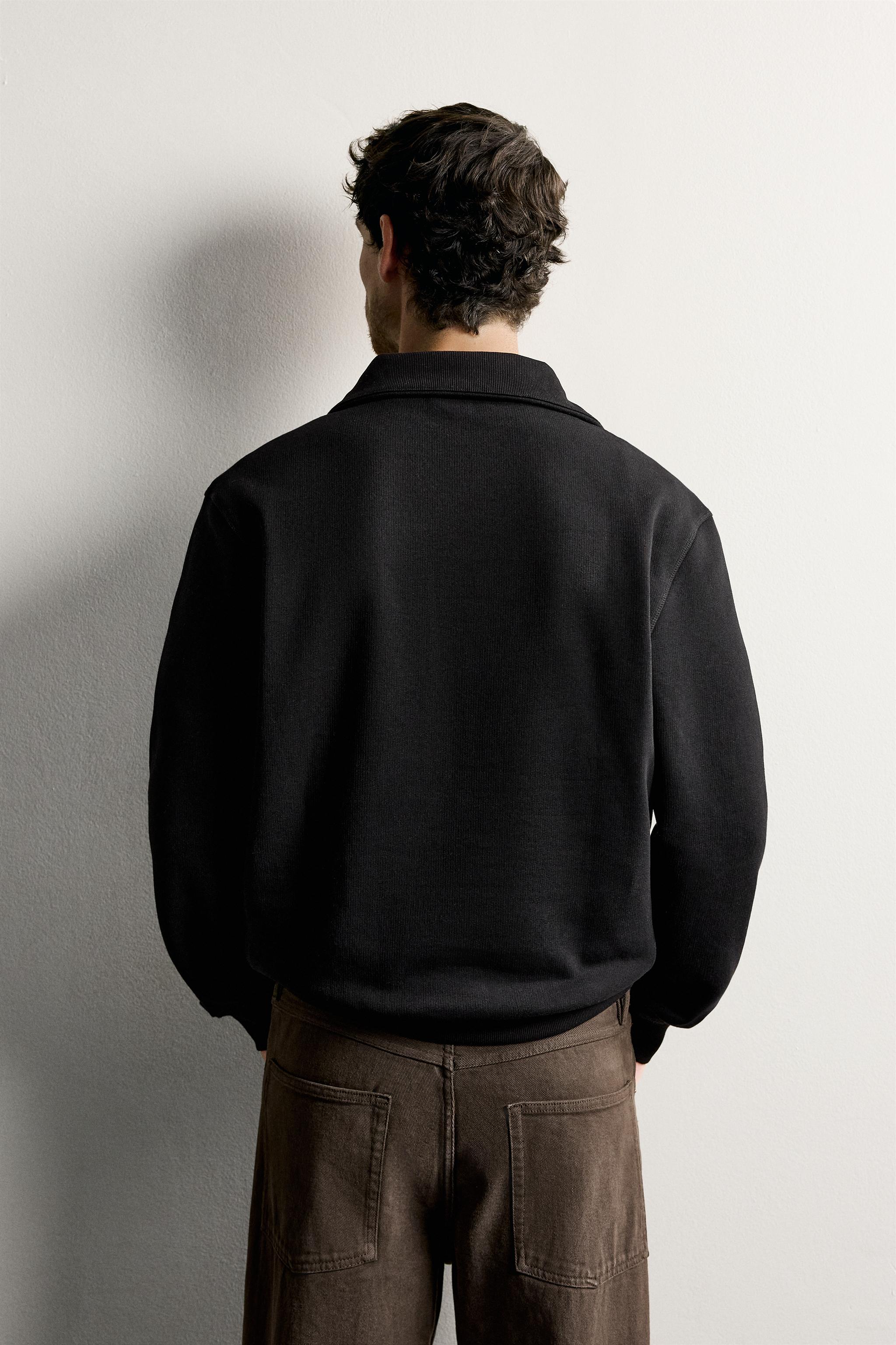 Zara Zip-Neck Cotton Sweatshirt — Black