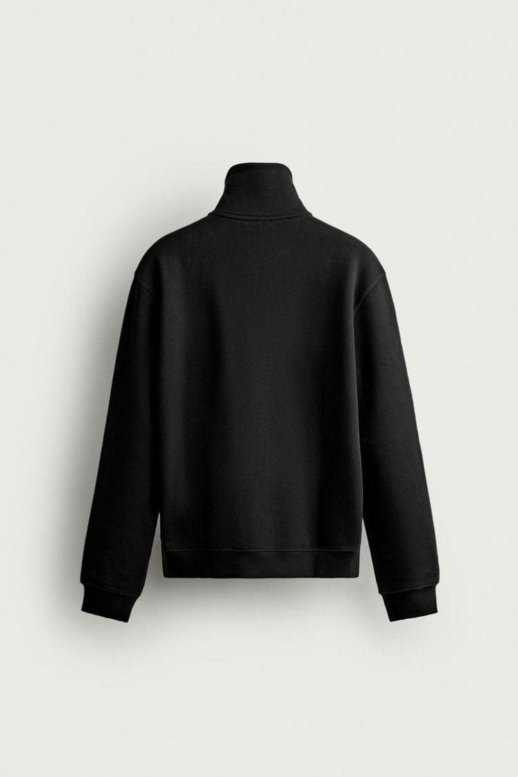 Zara Zip-Neck Cotton Sweatshirt — Black