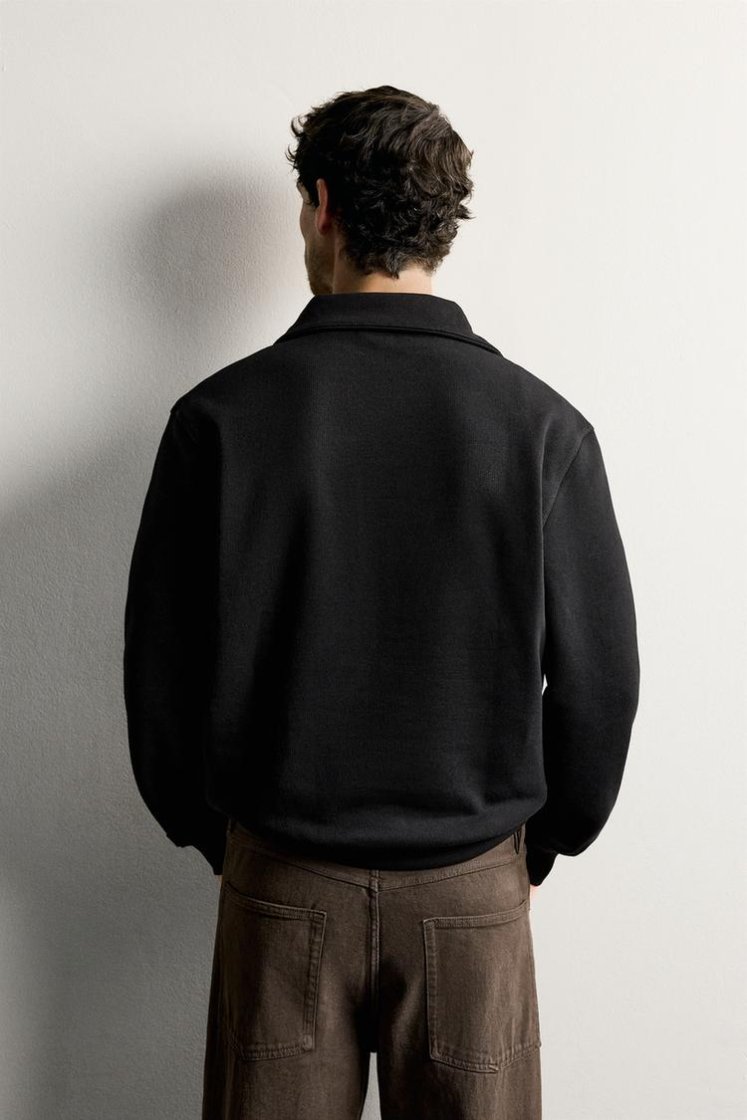 Zara Zip-Neck Cotton Sweatshirt — Black