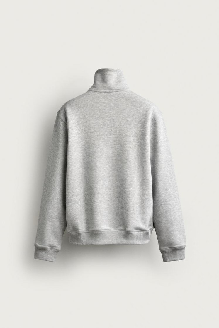 Zara Zip-Neck Cotton Sweatshirt — Light Grey
