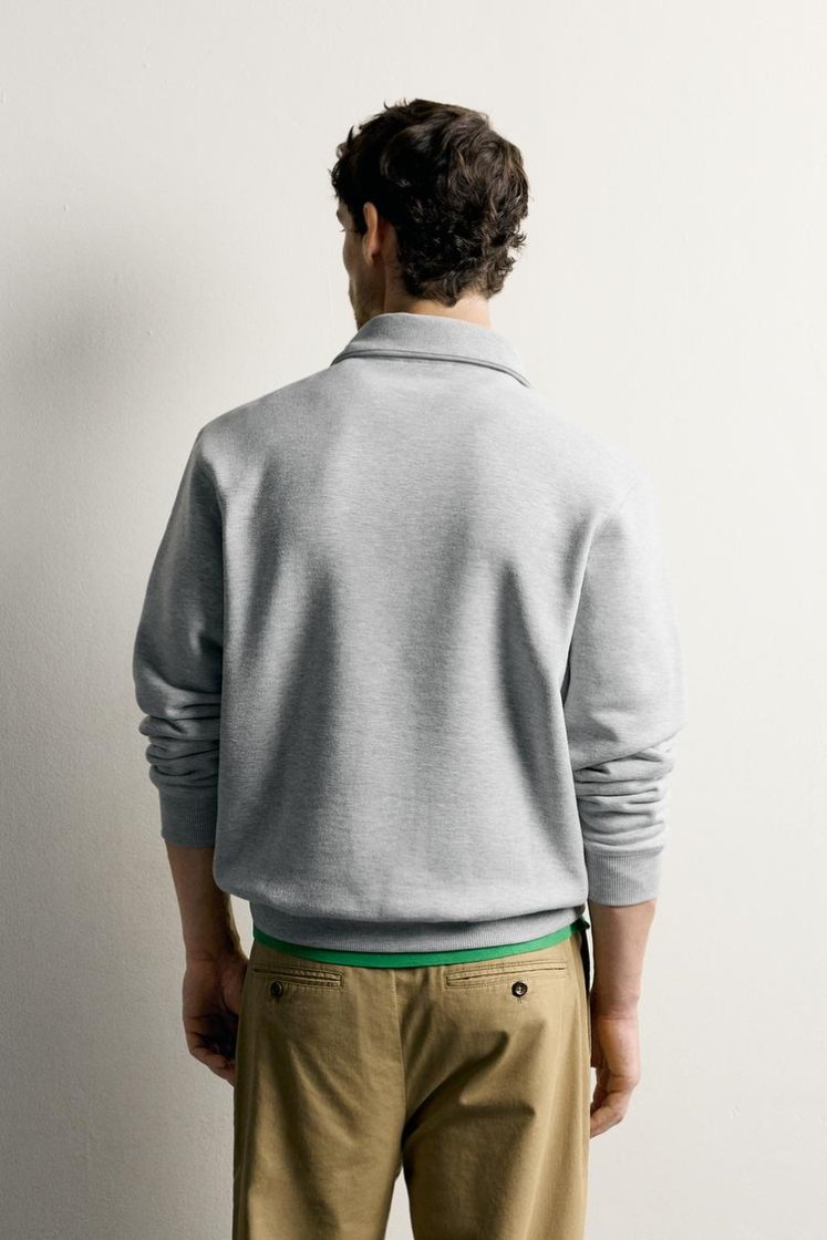 Zara Zip-Neck Cotton Sweatshirt — Light Grey