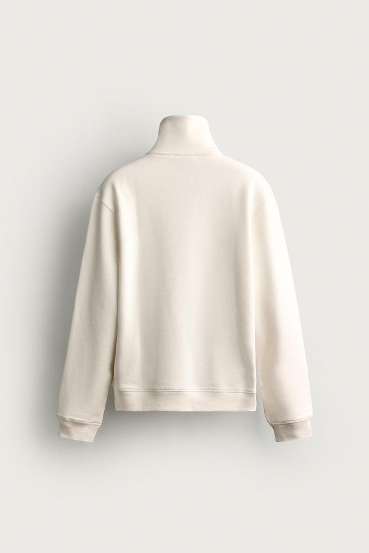 Zara Zip-Neck Cotton Sweatshirt — Off White