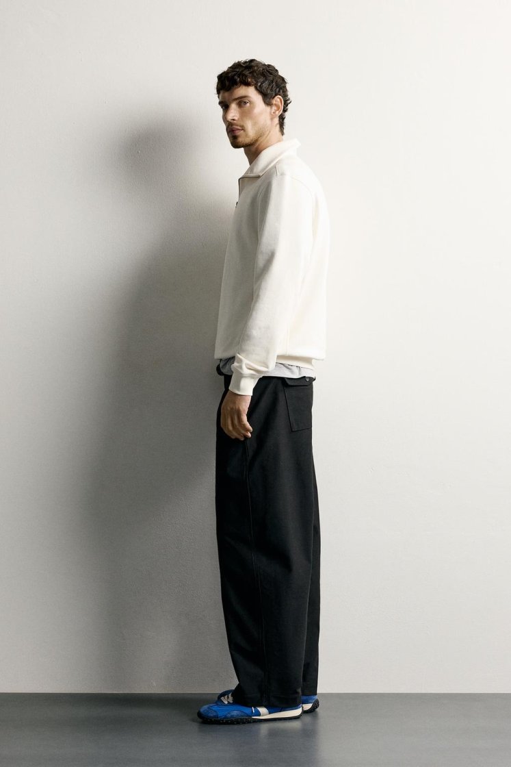 Zara Zip-Neck Cotton Sweatshirt — Off White
