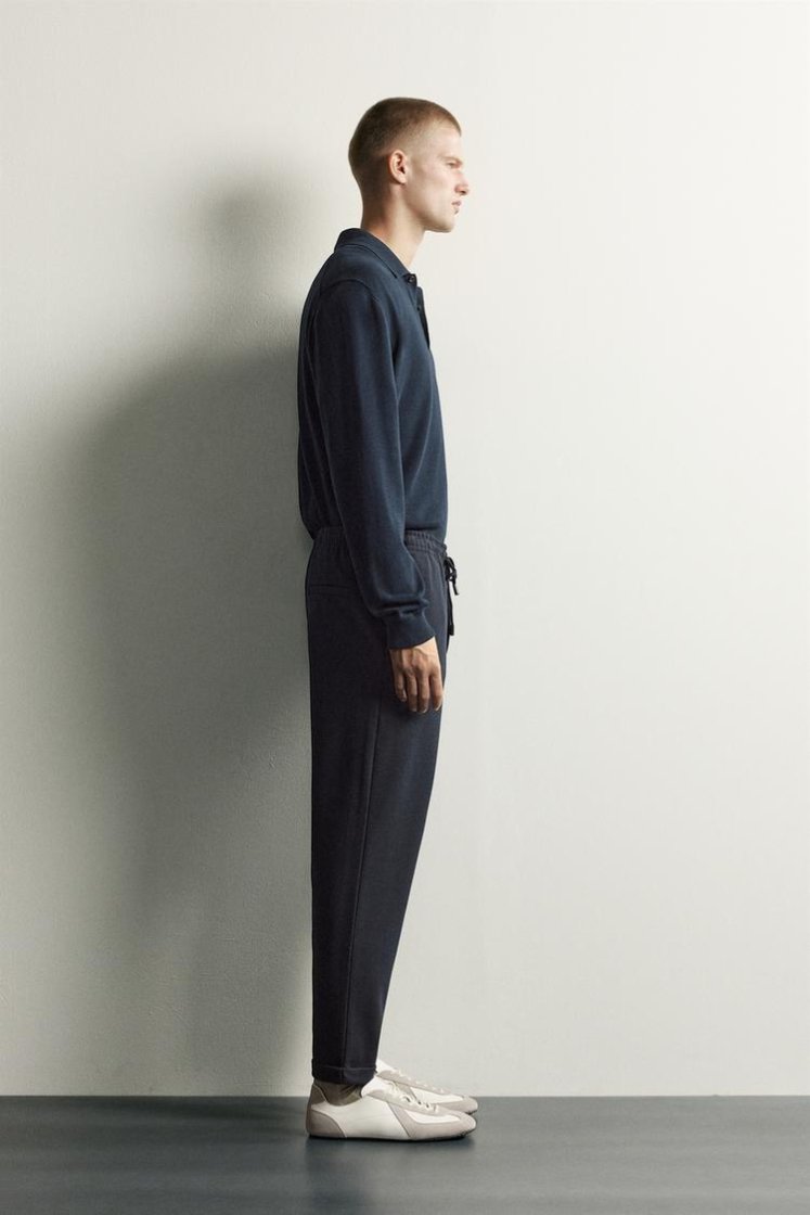 Zara Regular Fit Easy-Care Trousers — Bleu marine chiné