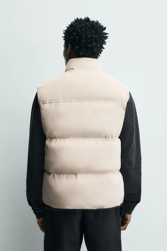 Zara Quilted Classic Vest Camel — Ivory