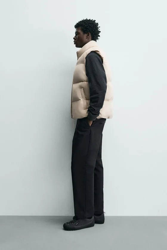 Zara Quilted Classic Vest Camel — Ivory
