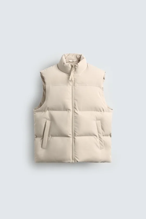 Zara Quilted Classic Vest Camel — Ivory