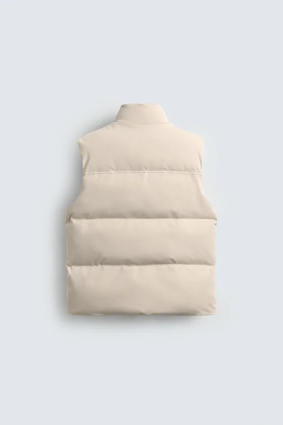 Zara Quilted Classic Vest Camel — Ivory