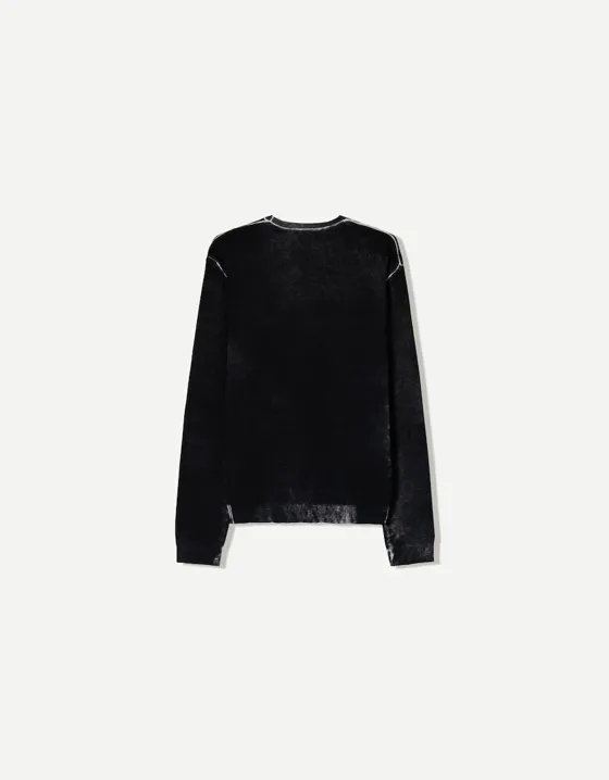 Bershka Bershka Mixed-Knit Sweater Black — Black
