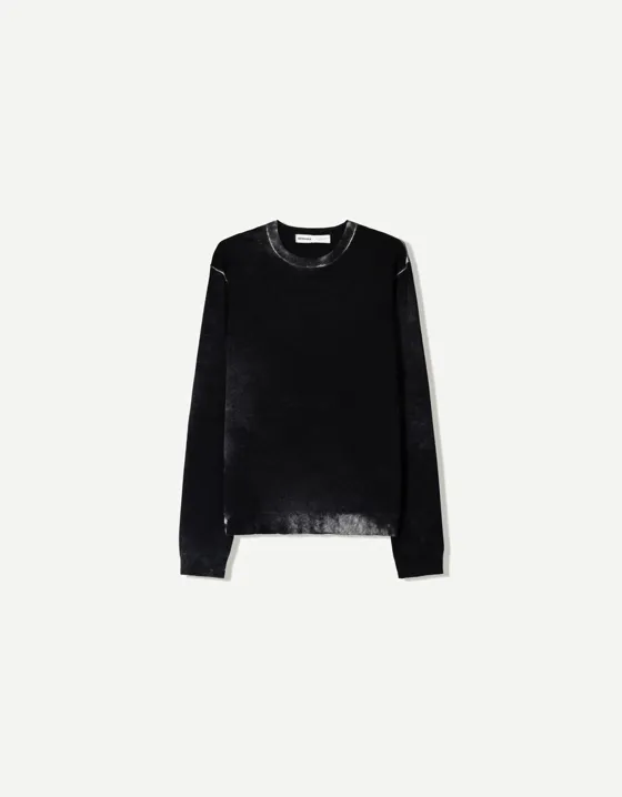 Bershka Bershka Mixed-Knit Sweater Black — Black