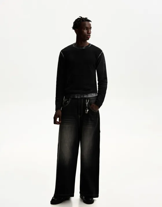 Bershka Bershka Mixed-Knit Sweater Black — Black