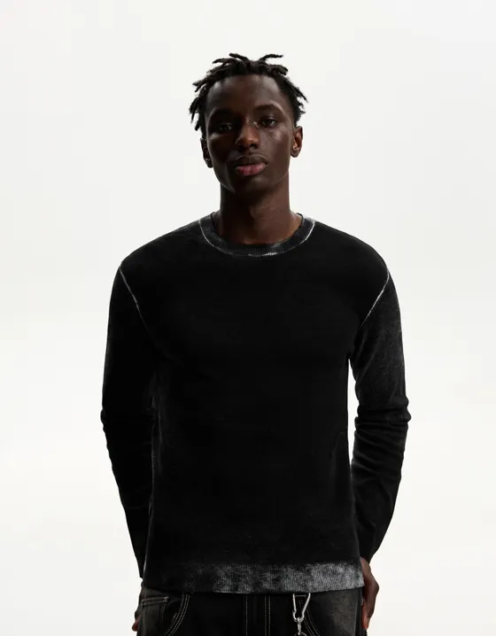 Bershka Bershka Mixed-Knit Sweater Black — Black