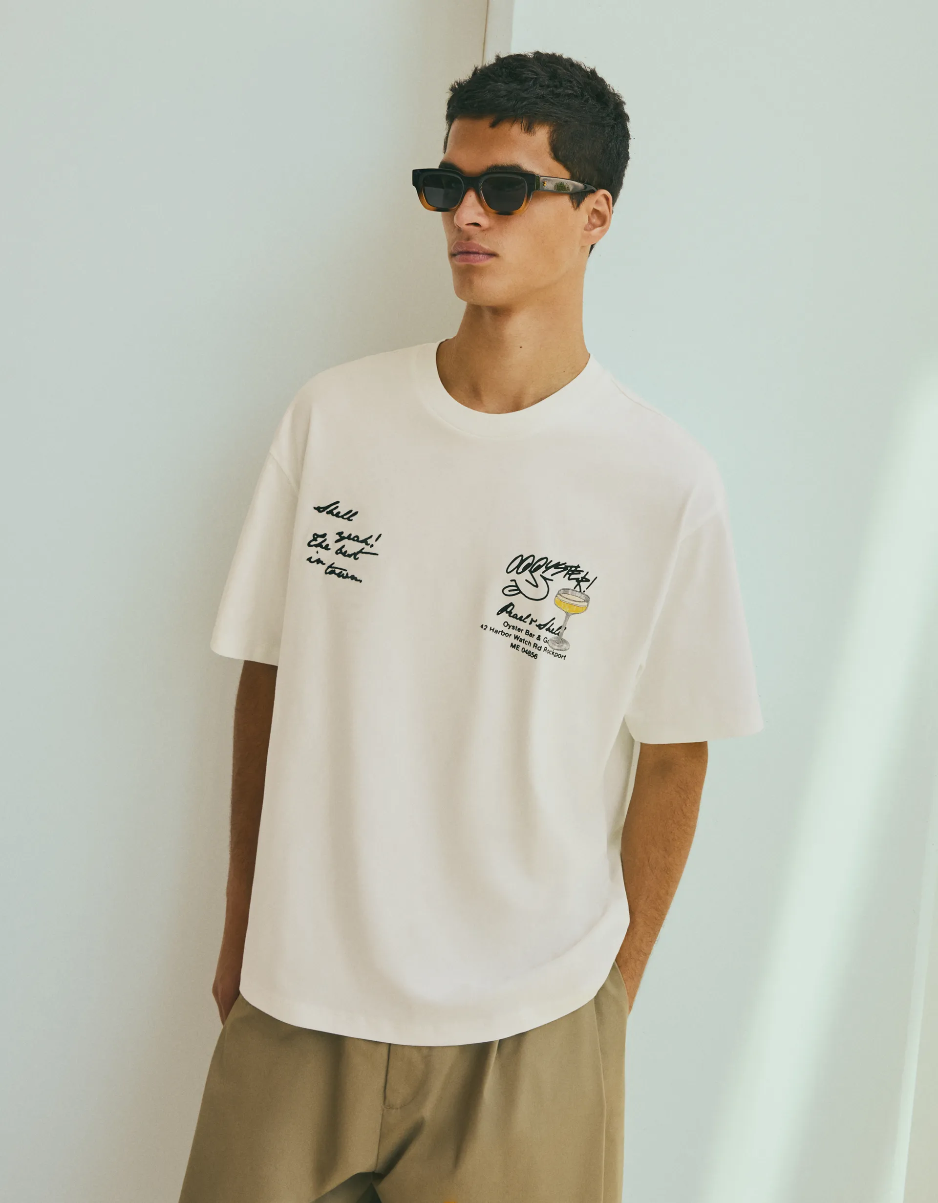 Bershka Relaxed fit printed T-shirt — Off white