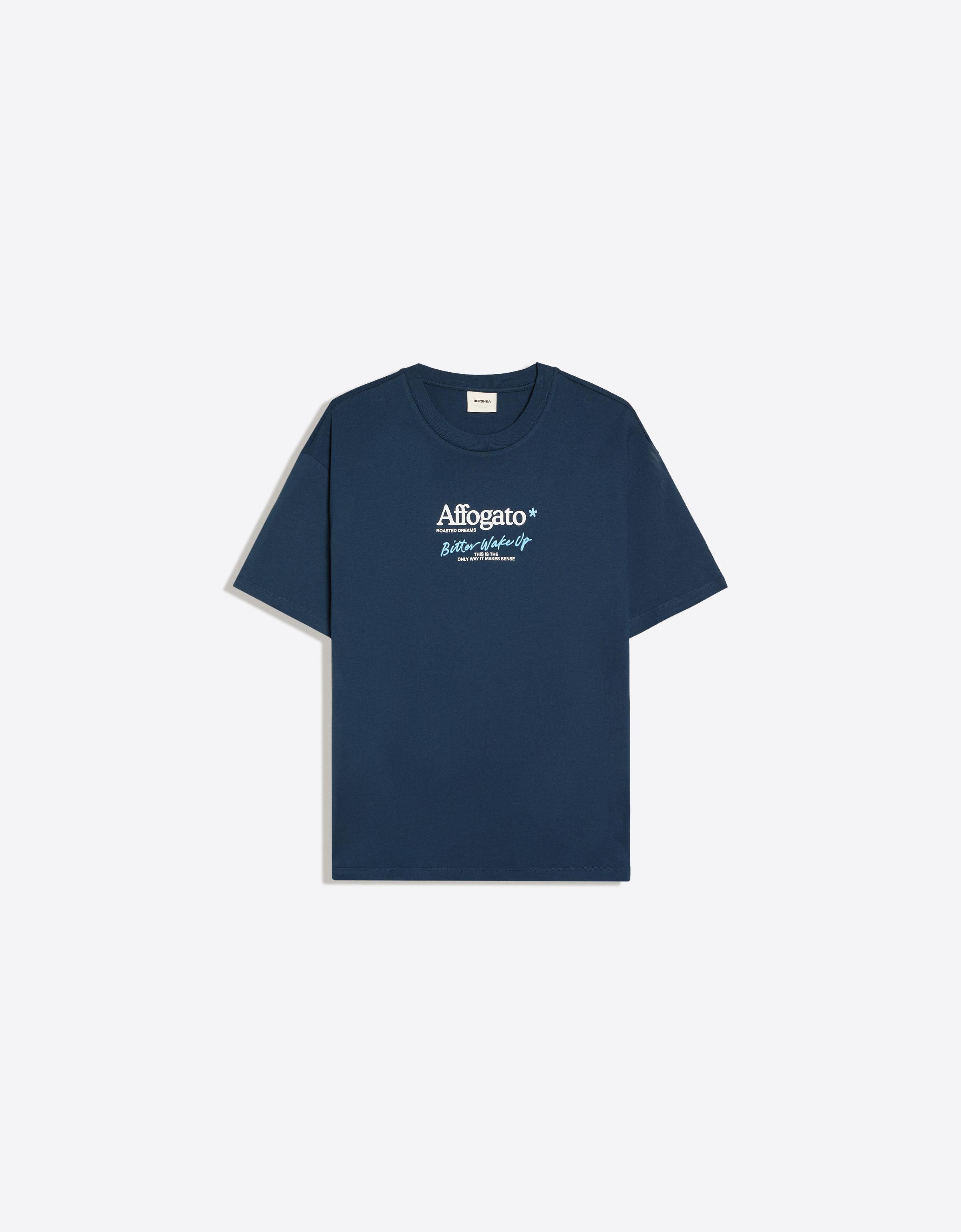 Bershka Relaxed fit printed T-shirt — Navy