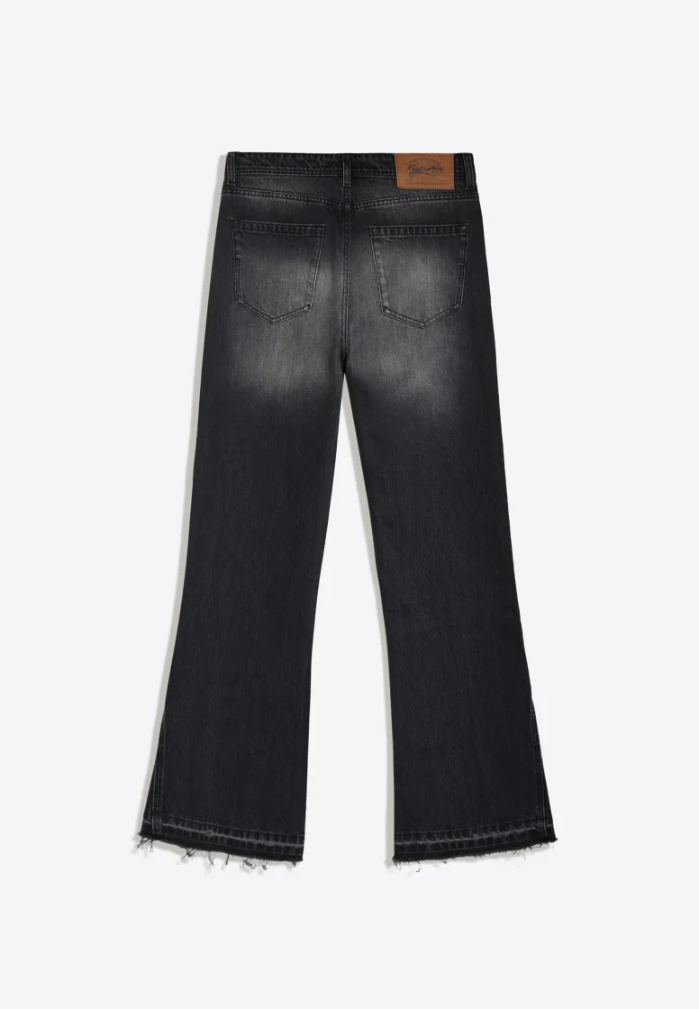 Washed Black Flared Jeans — Black