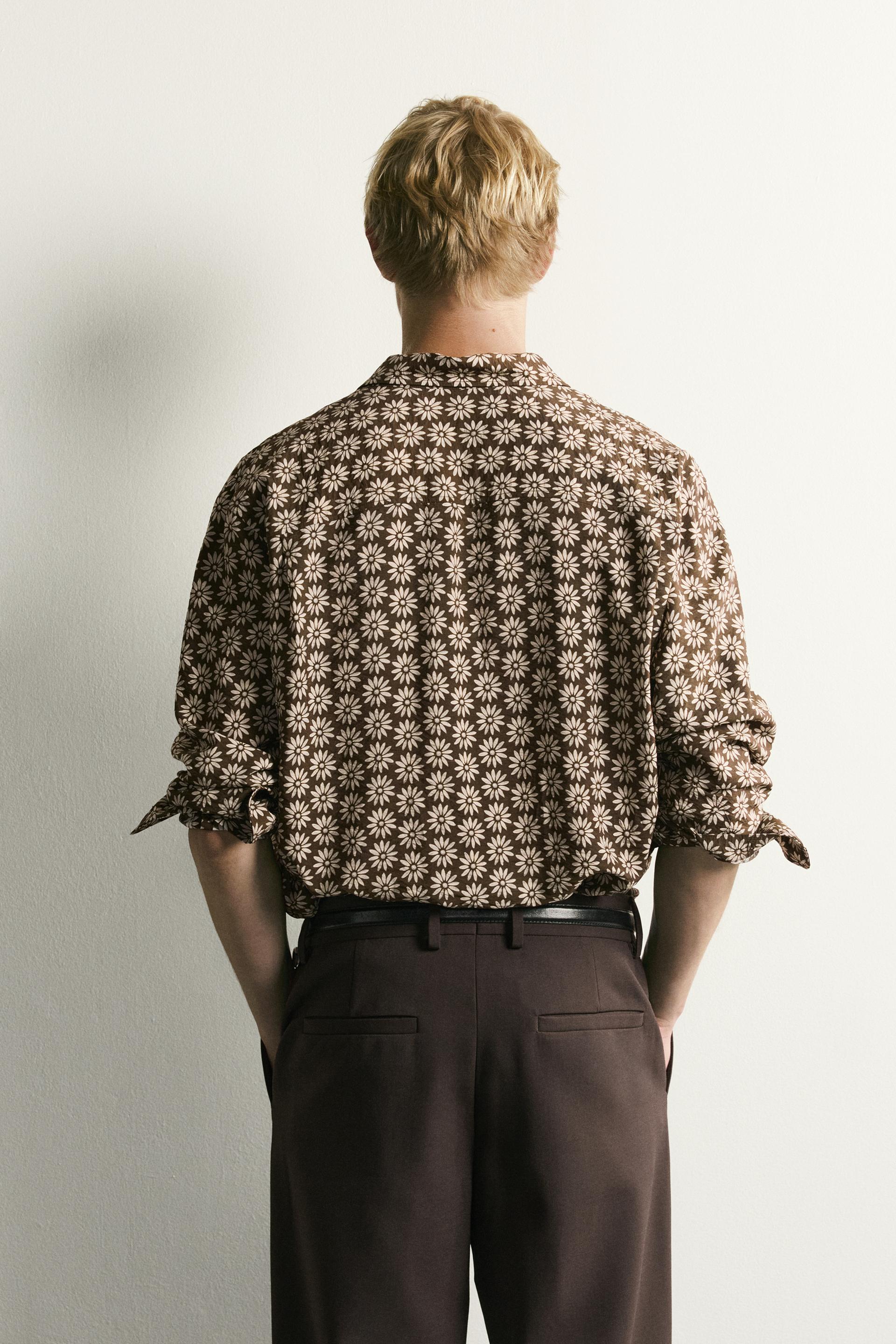 Zara CHEMISE FLUIDE À IMPRIMÉ MARGUERITES — Marron foncé