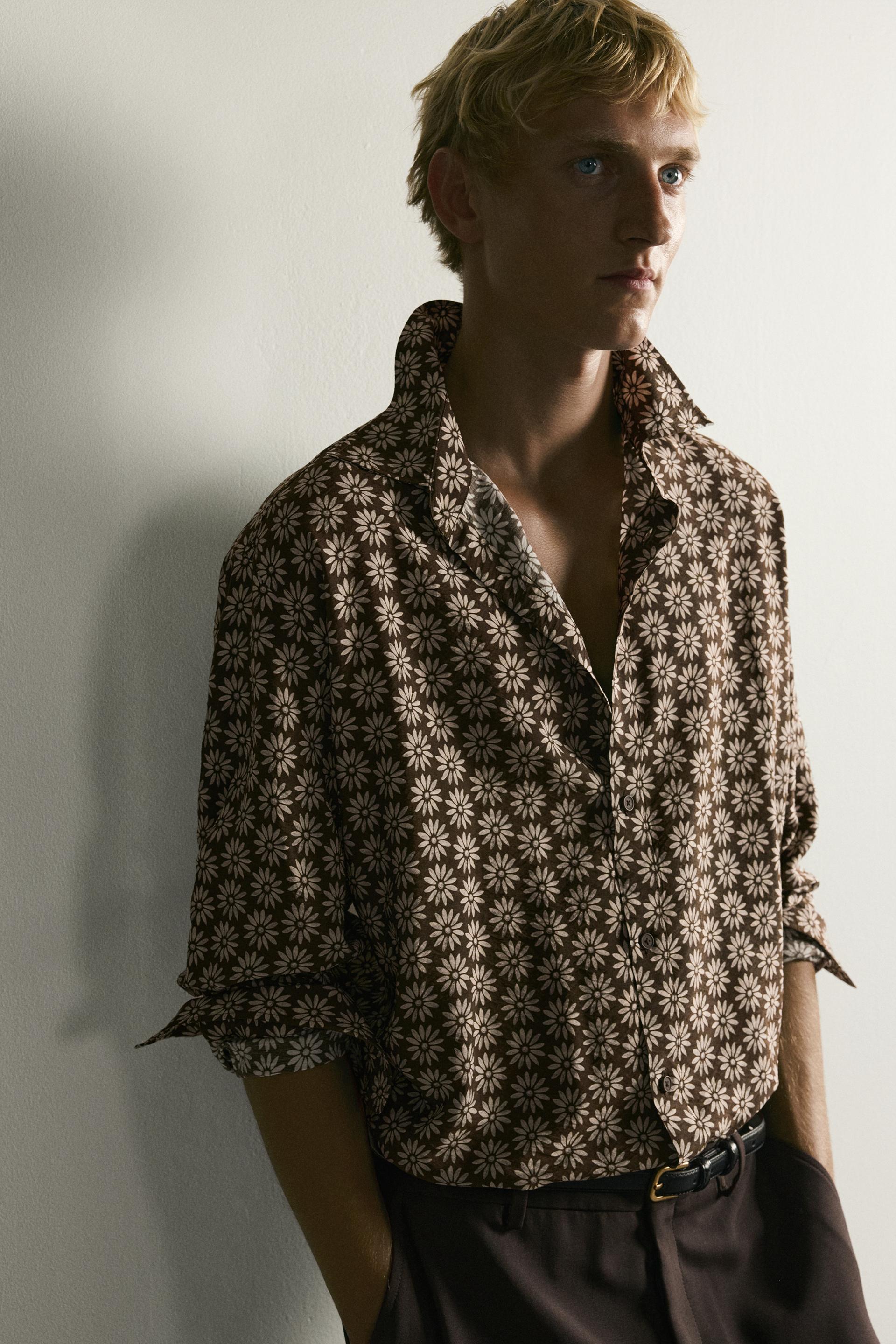 Zara CHEMISE FLUIDE À IMPRIMÉ MARGUERITES — Marron foncé