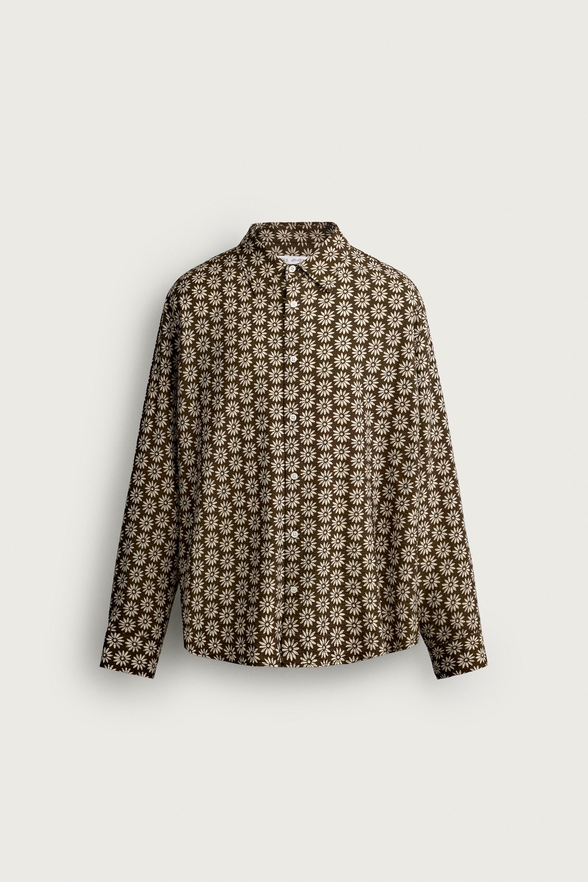 Zara CHEMISE FLUIDE À IMPRIMÉ MARGUERITES — Marron foncé