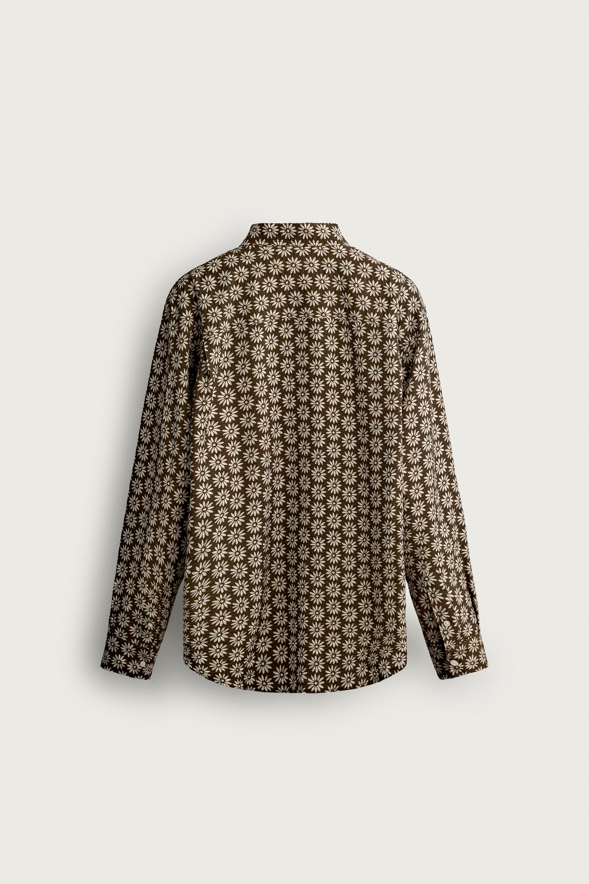 Zara CHEMISE FLUIDE À IMPRIMÉ MARGUERITES — Marron foncé
