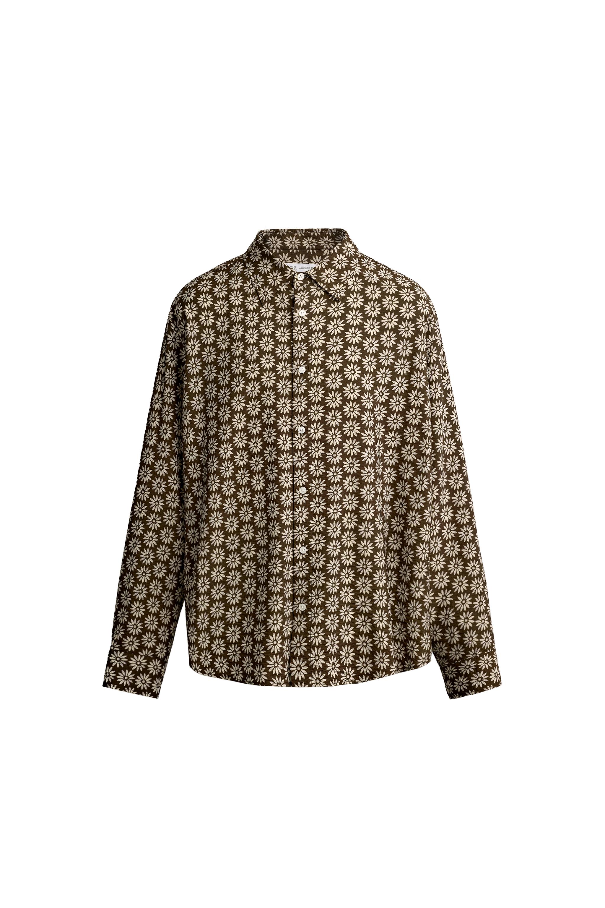 Zara CHEMISE FLUIDE À IMPRIMÉ MARGUERITES — Marron foncé