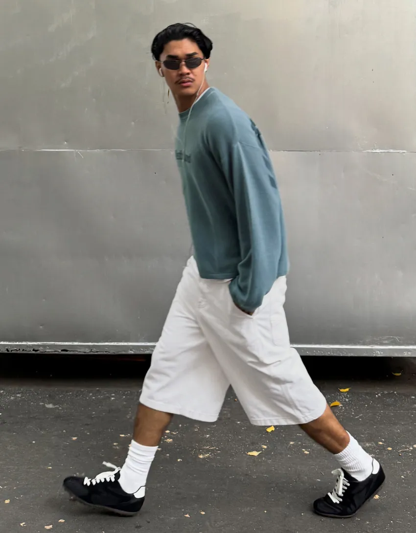 Bershka Bermuda jean skater — Blanc