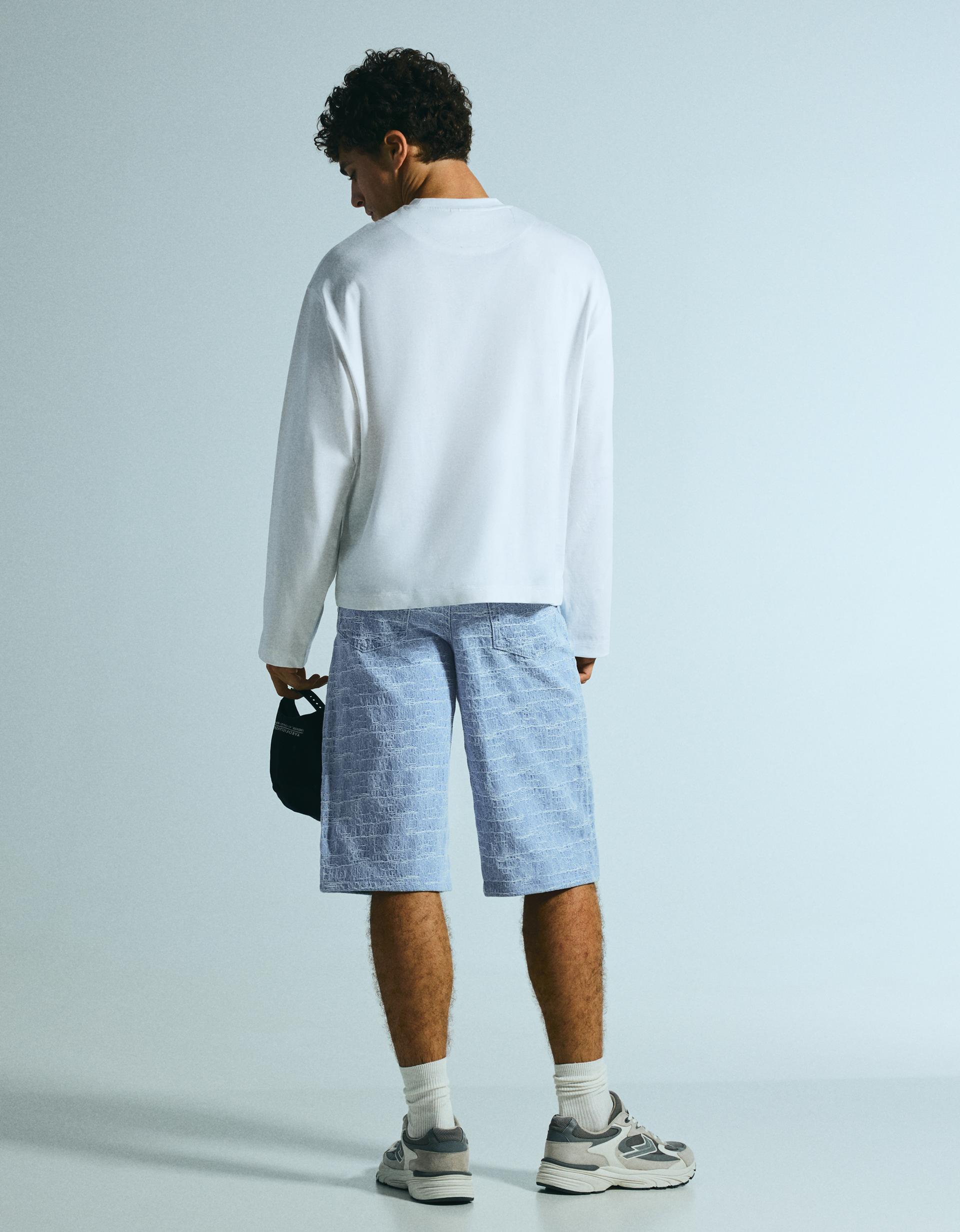 Bershka Super baggy textured denim Bermuda shorts