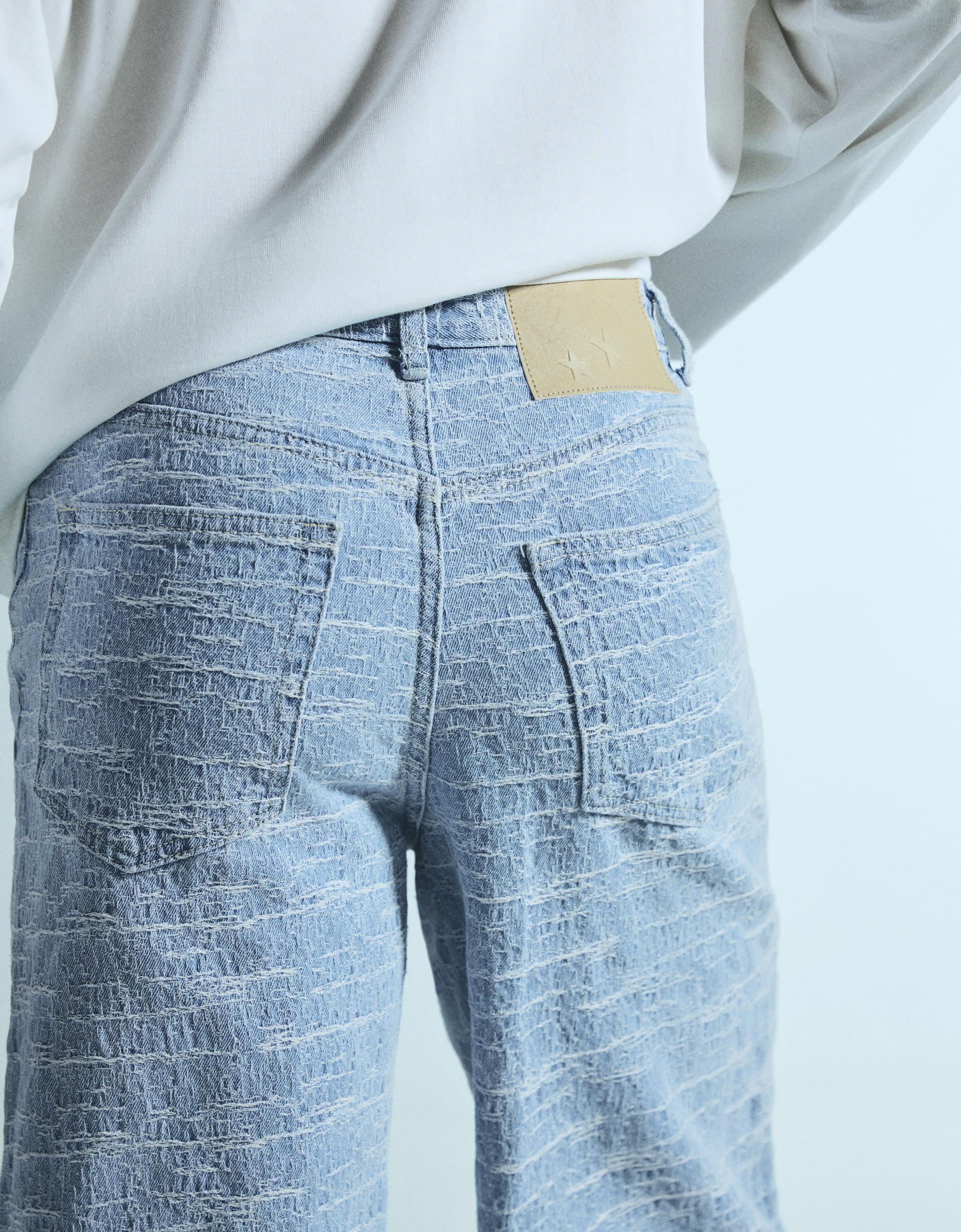 Bershka Super baggy textured denim Bermuda shorts