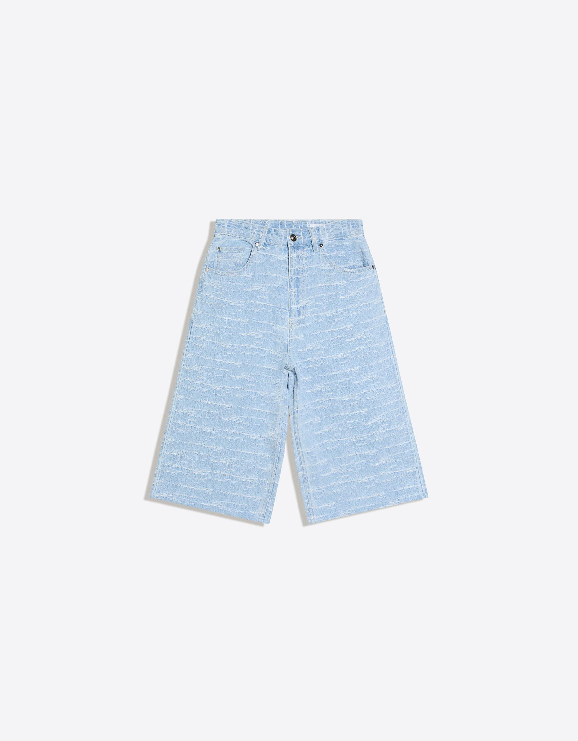 Bershka Super baggy textured denim Bermuda shorts