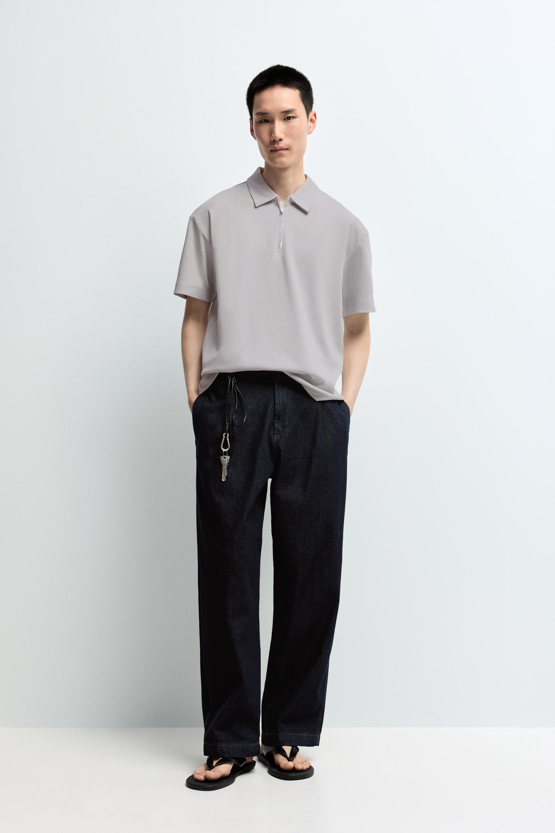 Interlock zip-up polo shirt