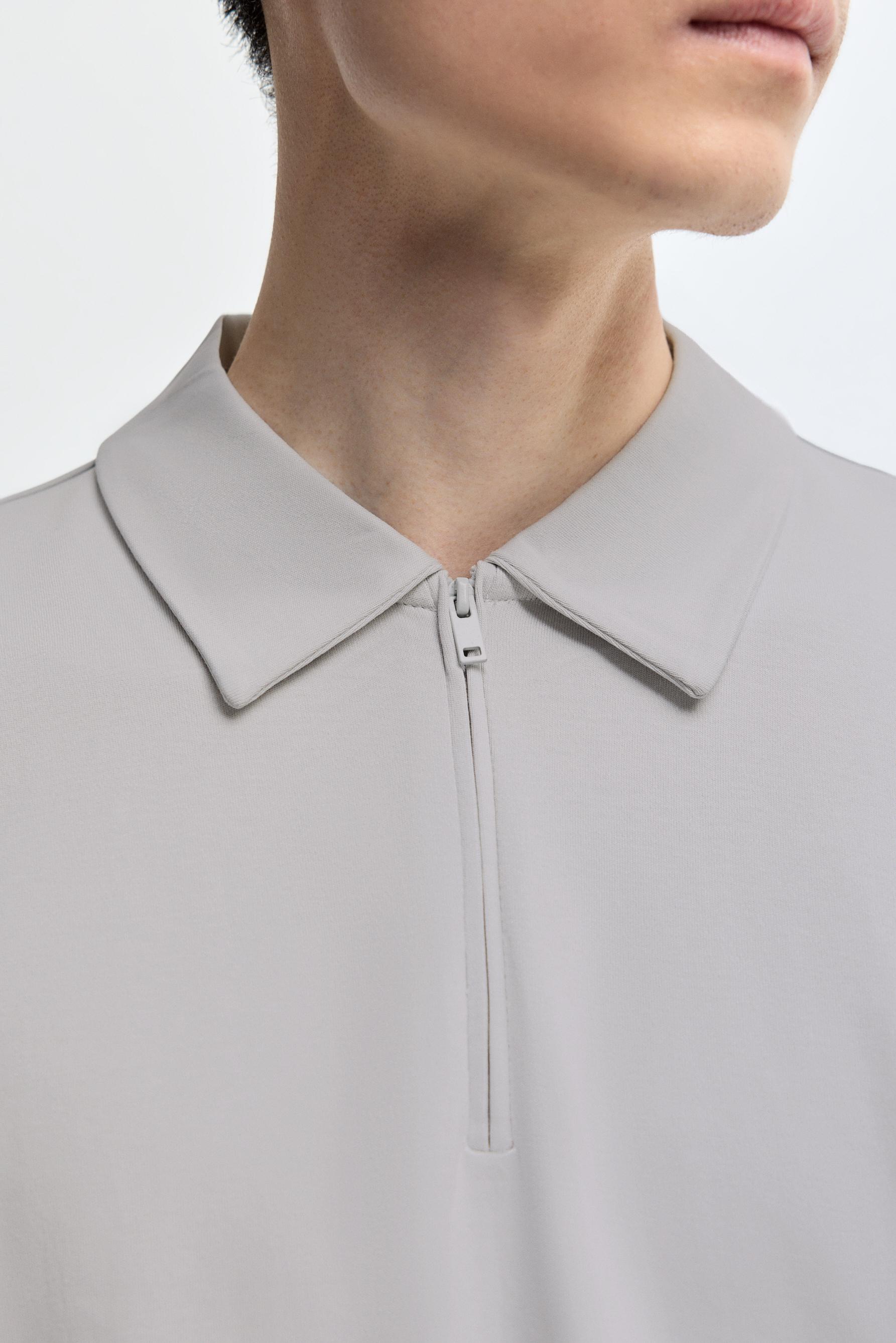 Lefties Interlock zip-up polo shirt — Light Grey