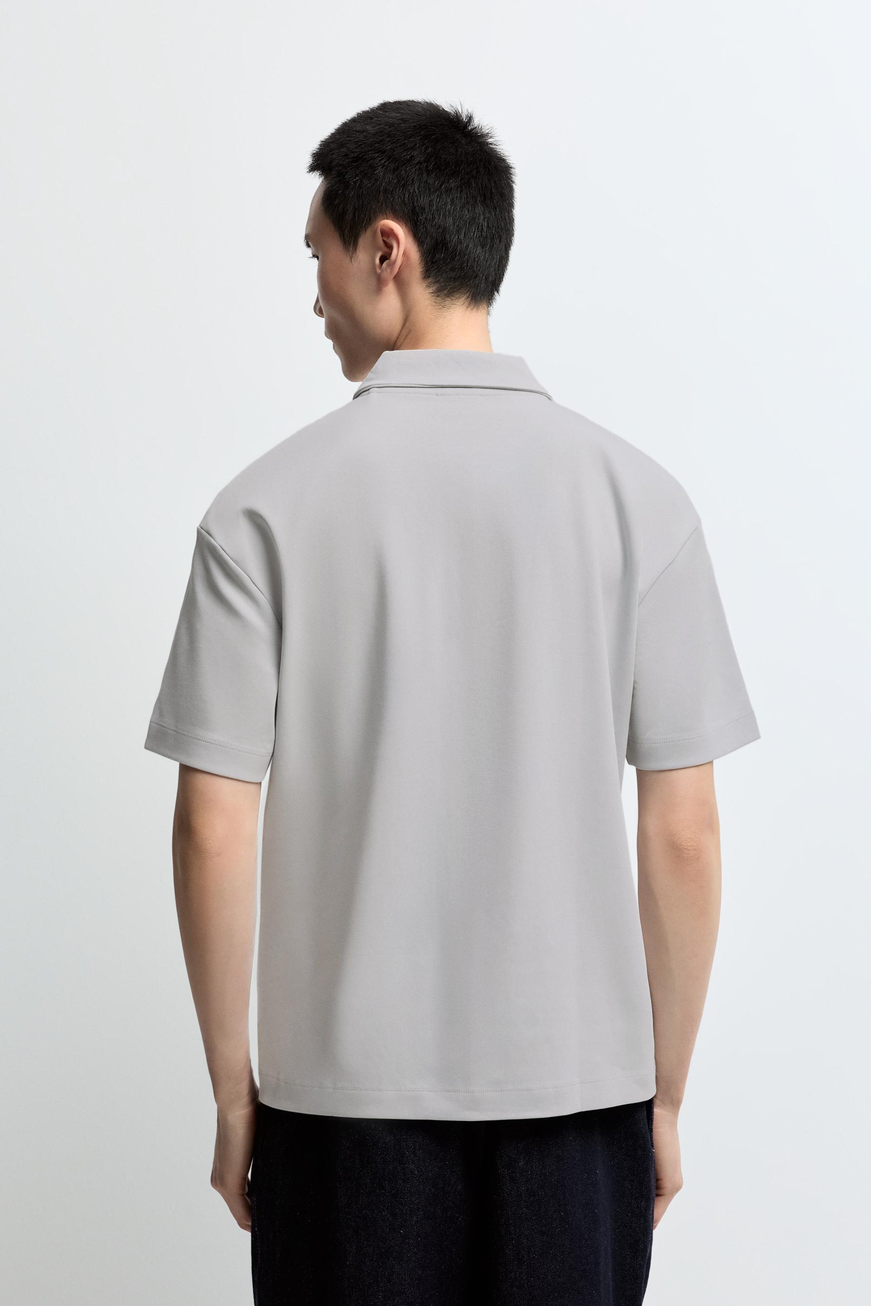 Lefties Interlock zip-up polo shirt — Light Grey