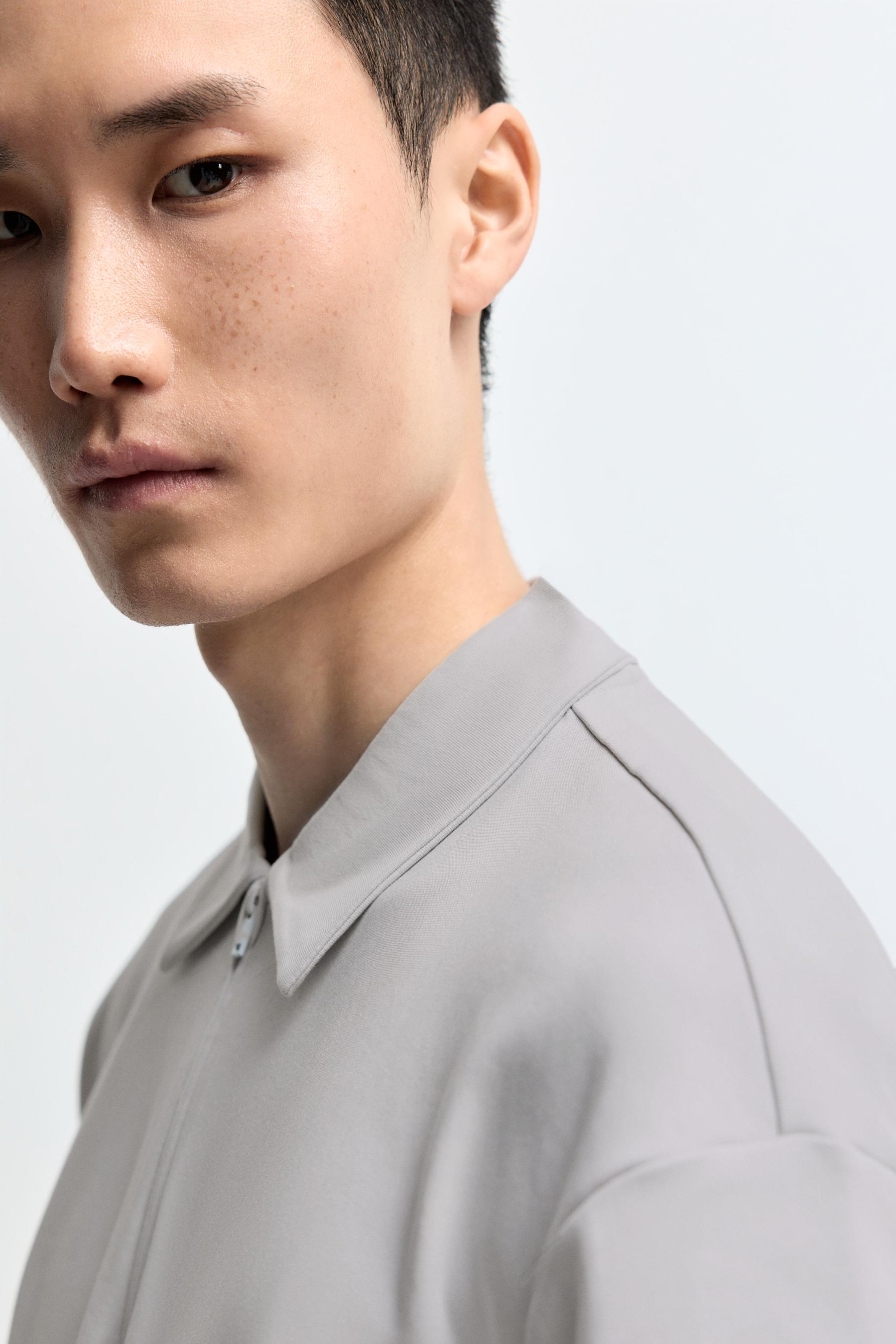 Lefties Interlock zip-up polo shirt — Light Grey