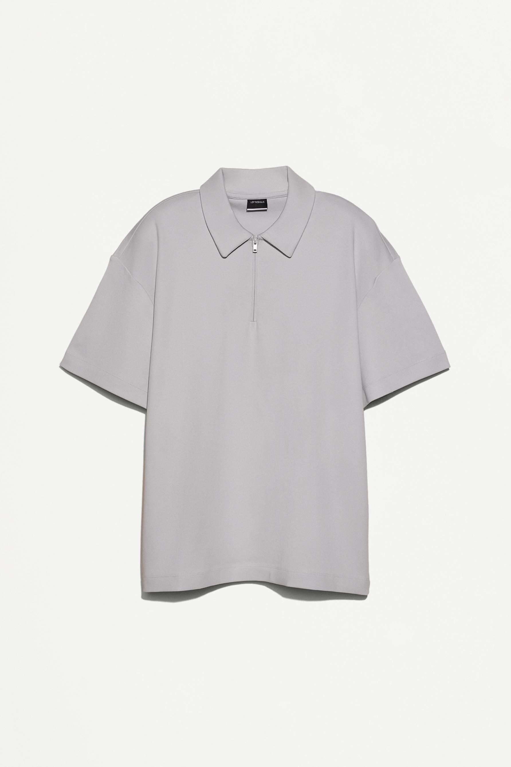 Lefties Interlock zip-up polo shirt — Light Grey