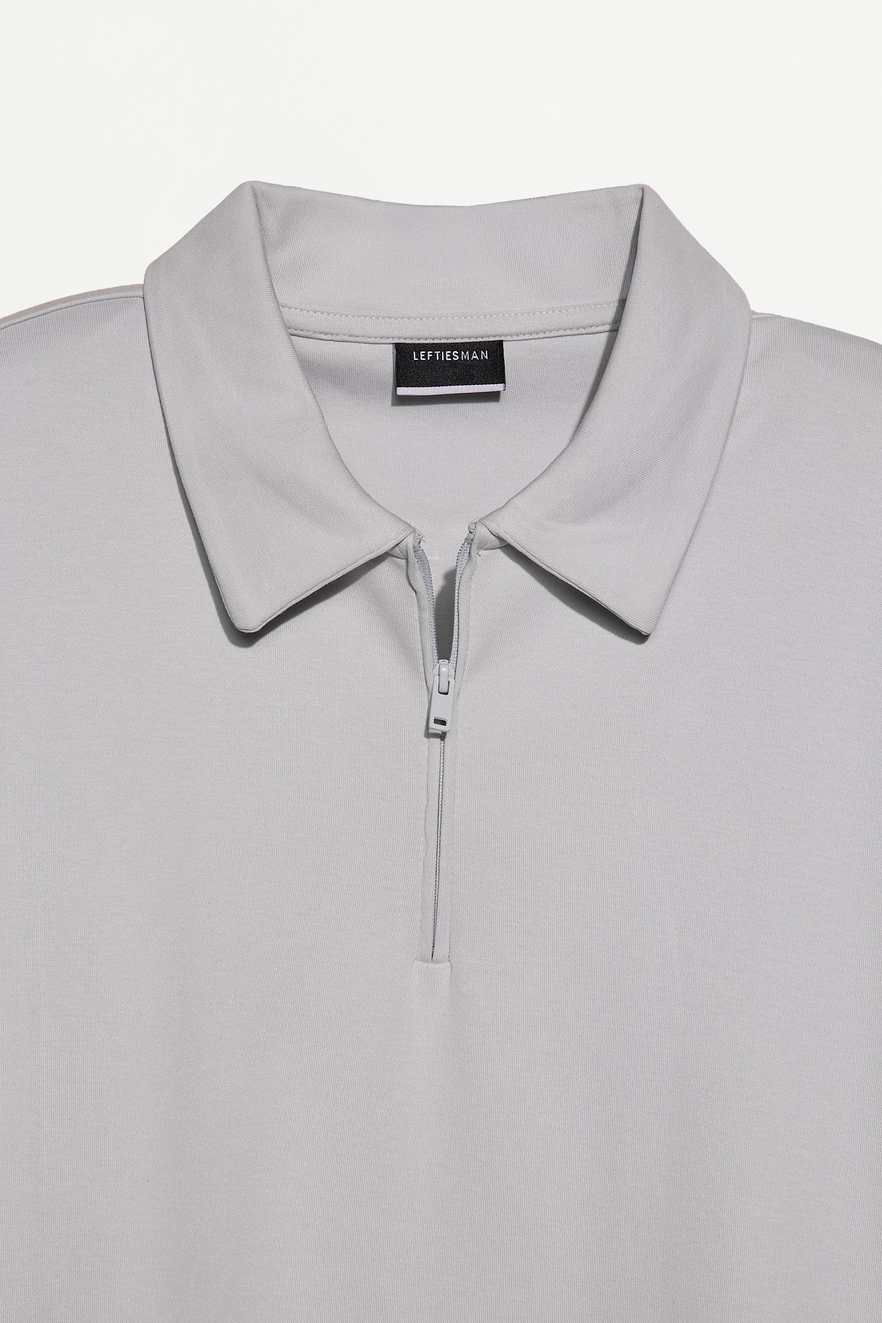 Lefties Interlock zip-up polo shirt — Light Grey