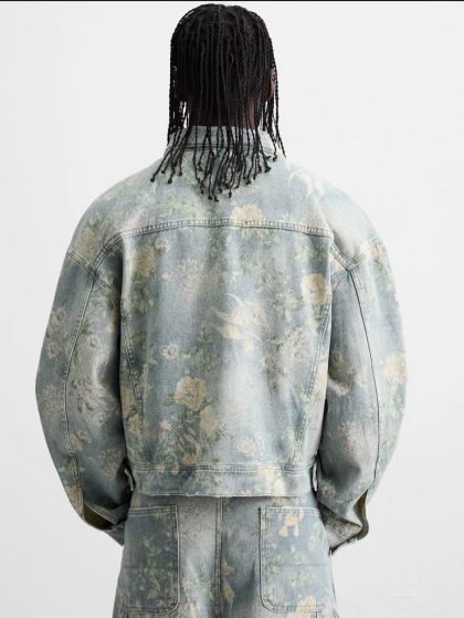 Veste en jean crop bleu clair