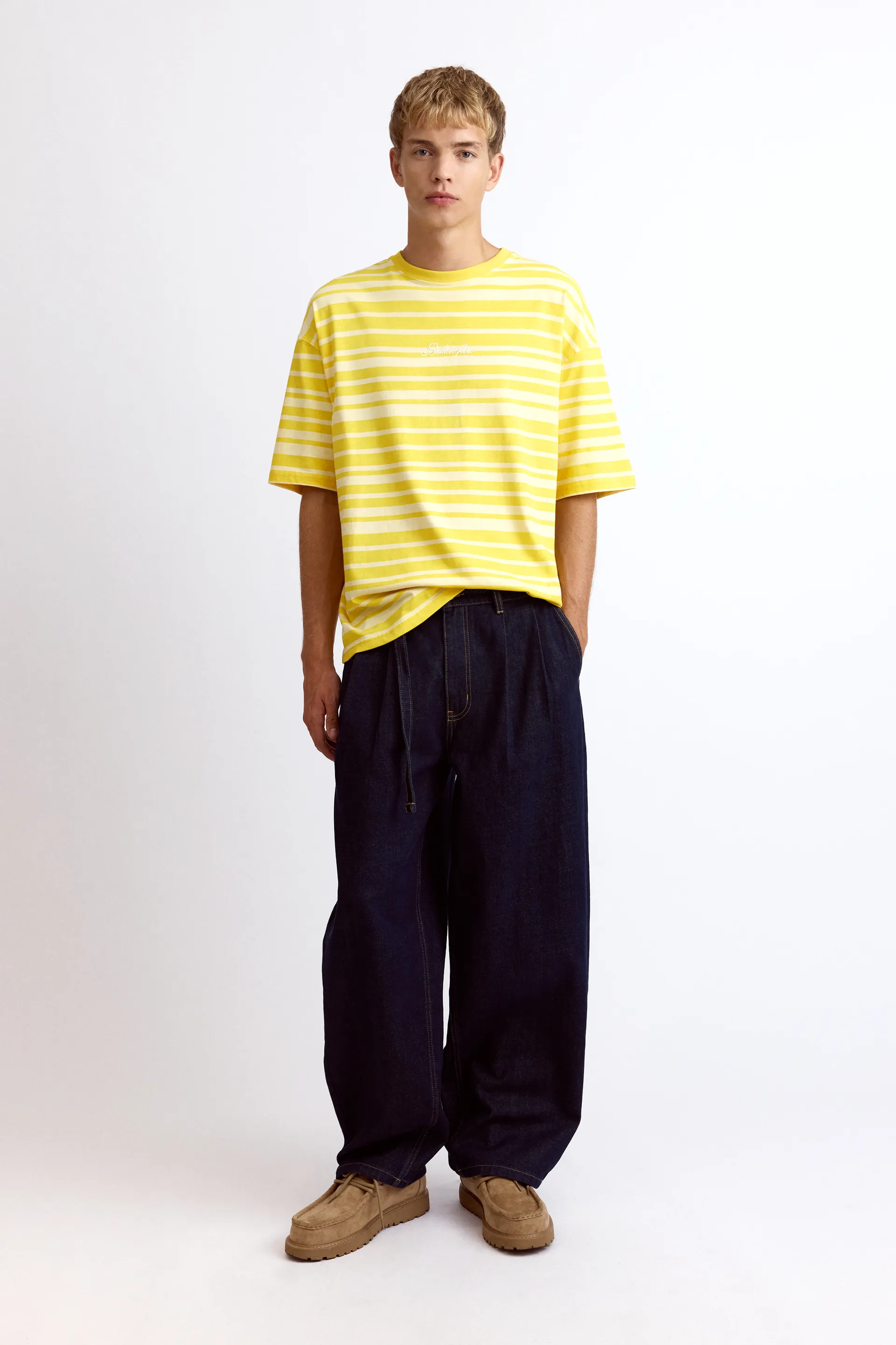Pull&Bear T-shirt relaxed à rayures — Jaune