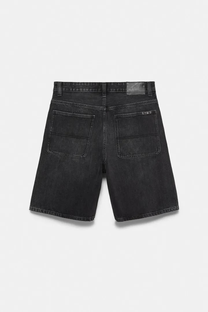 Washed Denim Bermuda Shorts — Black