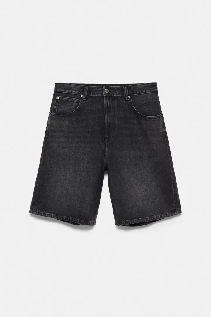 Washed Denim Bermuda Shorts — Black