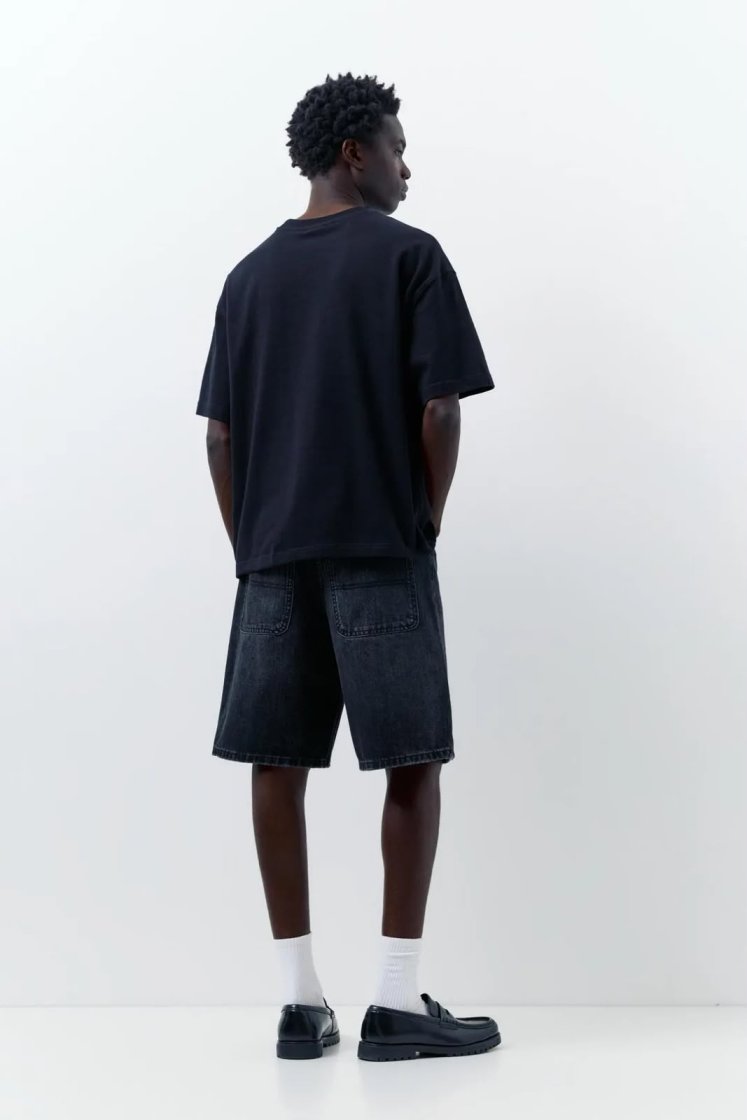 Washed Denim Bermuda Shorts — Black