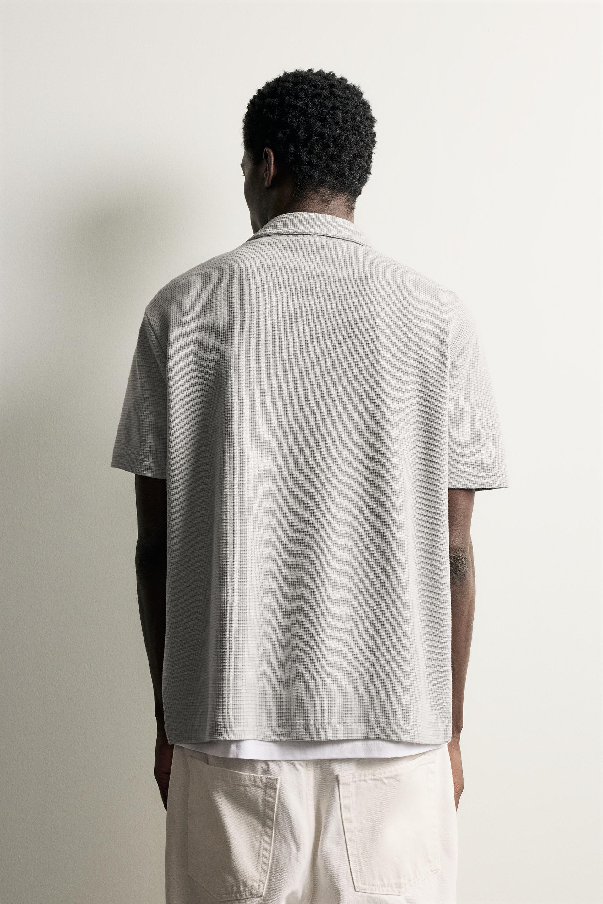 Zara Waffle-Texture Polo Shirt — Gri perlă