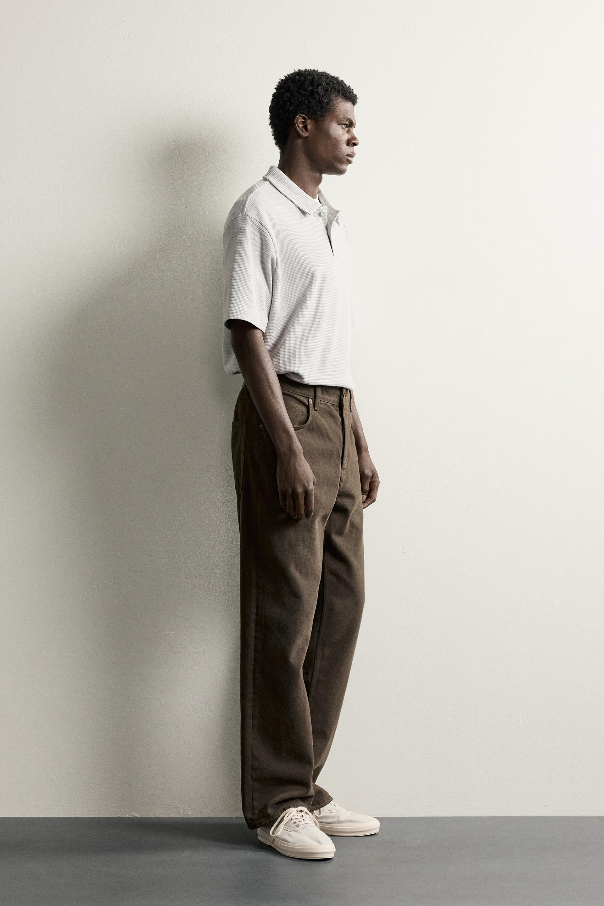 Zara Waffle-Texture Polo Shirt — Gri perlă