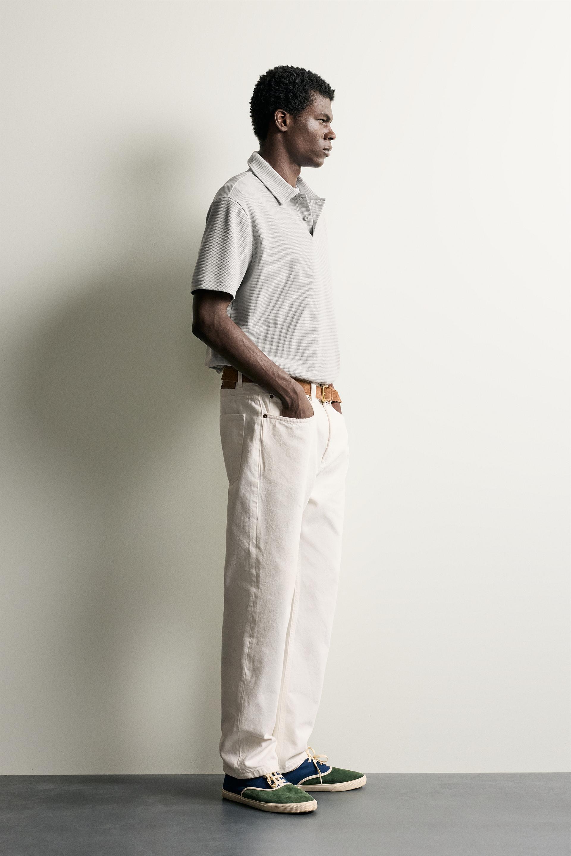 Zara Waffle-Texture Polo Shirt — Gri perlă