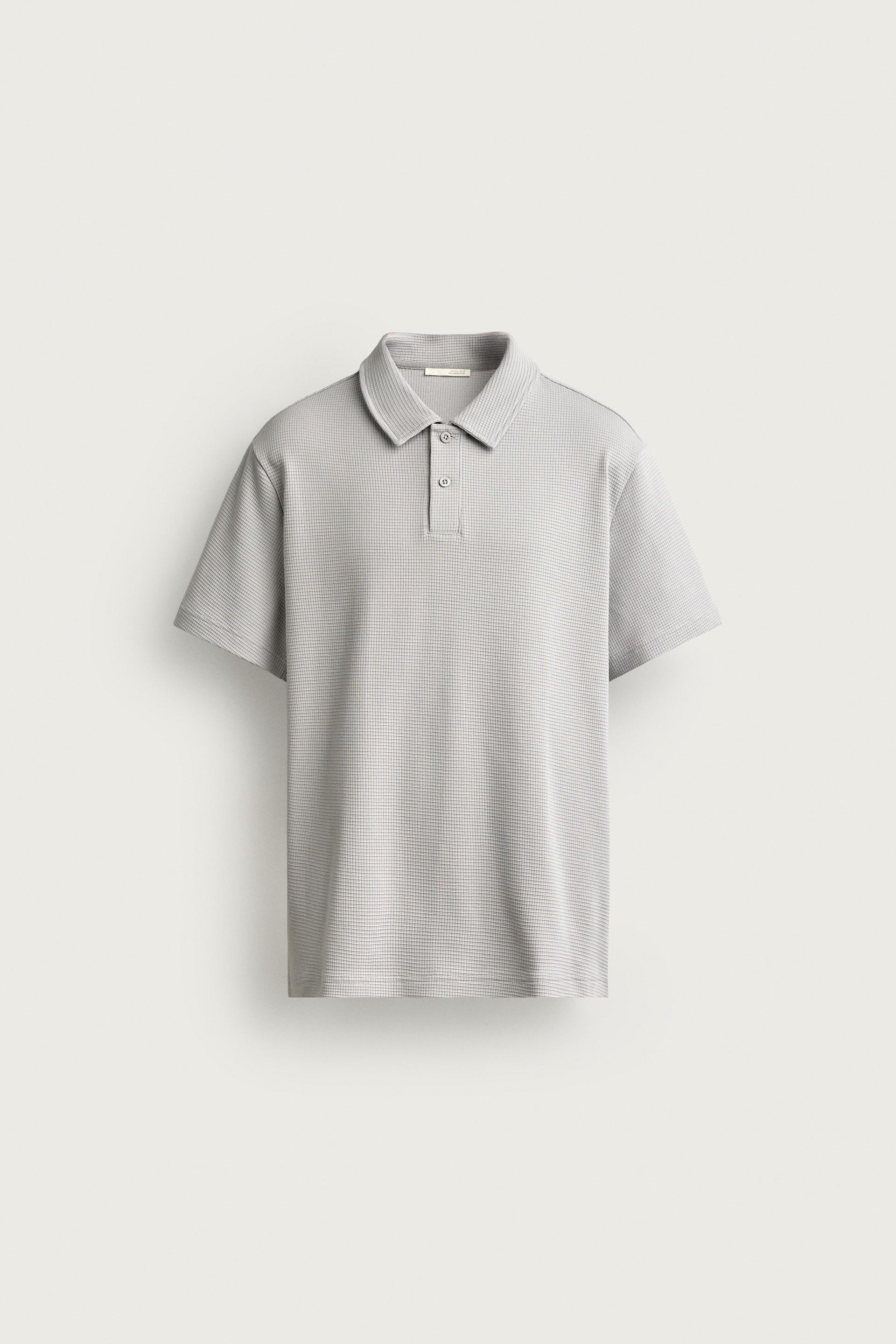 Zara Waffle-Texture Polo Shirt — Gri perlă