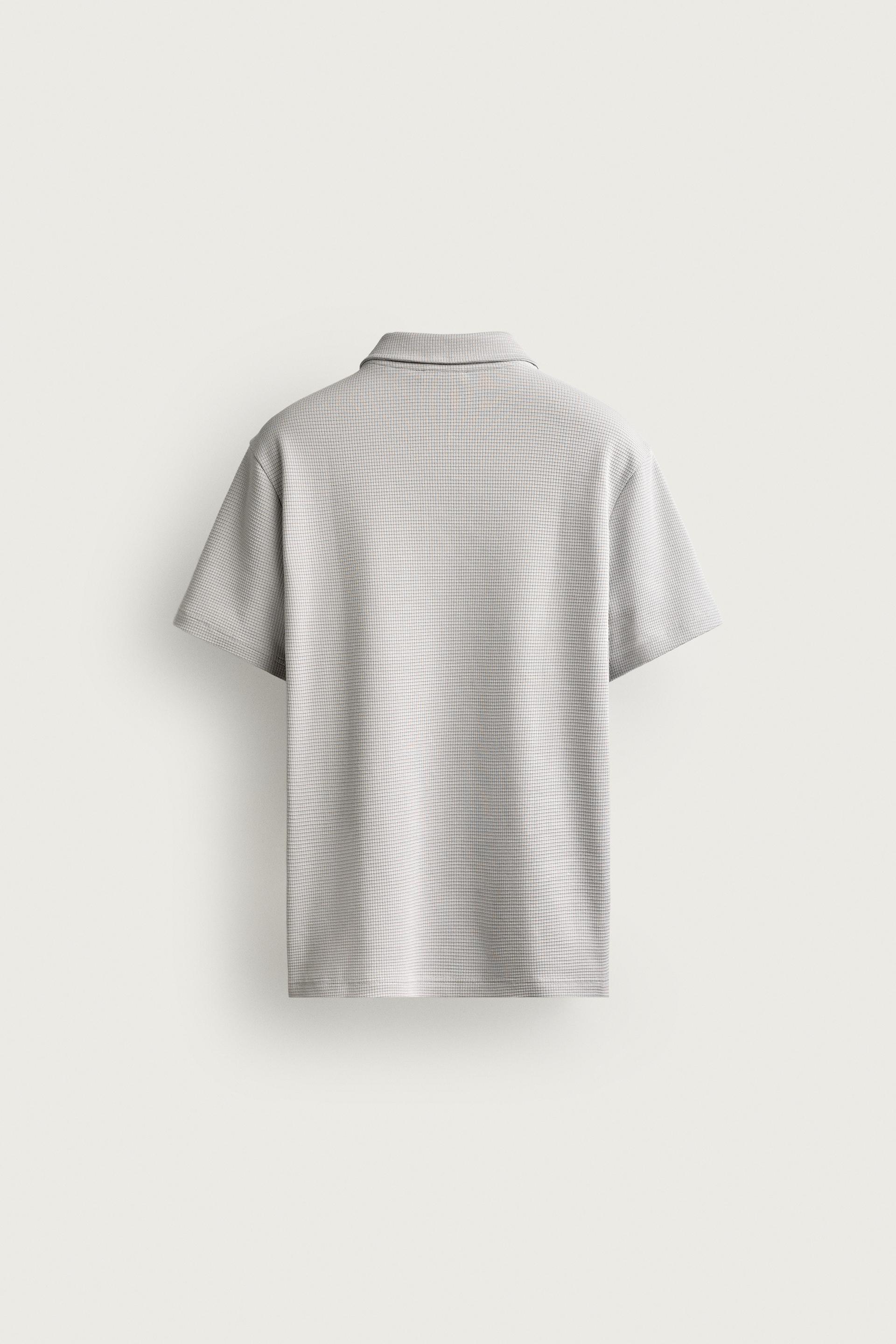 Zara Waffle-Texture Polo Shirt — Gri perlă
