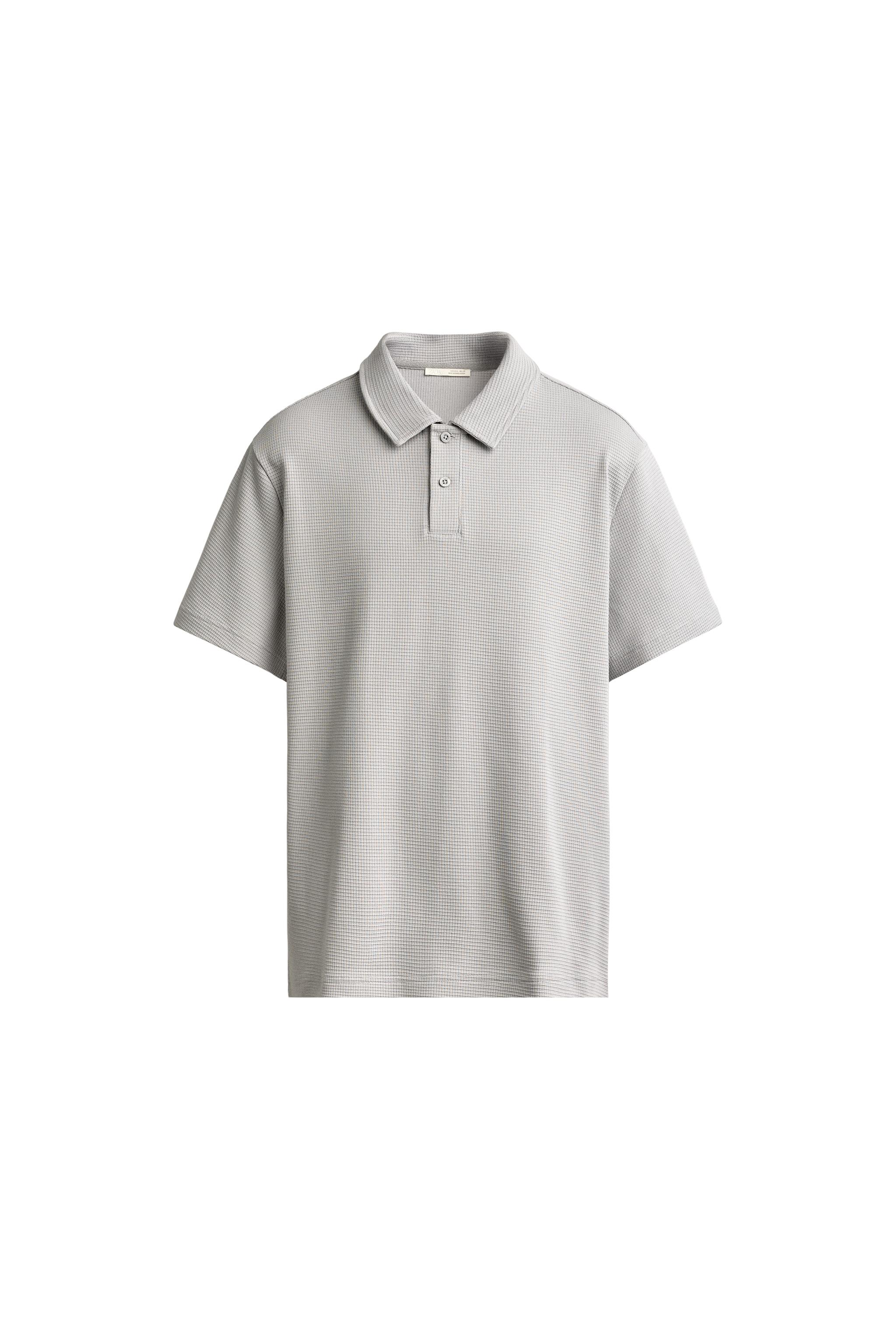 Zara Waffle-Texture Polo Shirt — Gri perlă