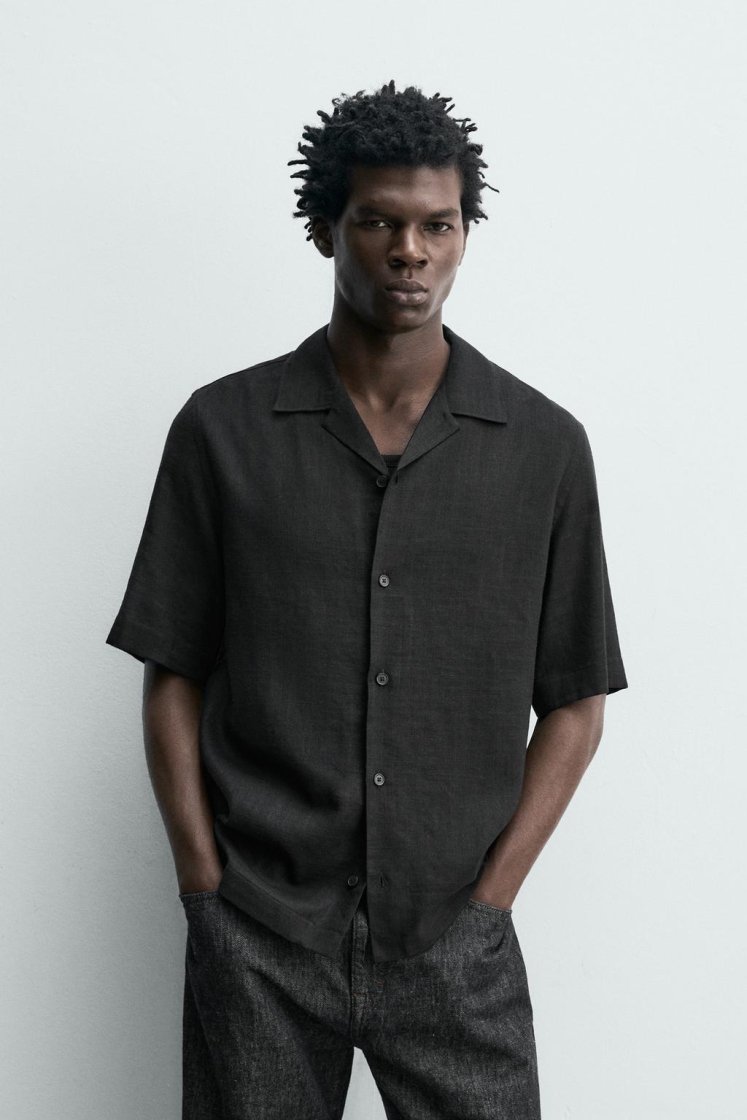 Zara CHEMISE FLUIDE À IMPRIMÉ ABSTRAIT — Noir
