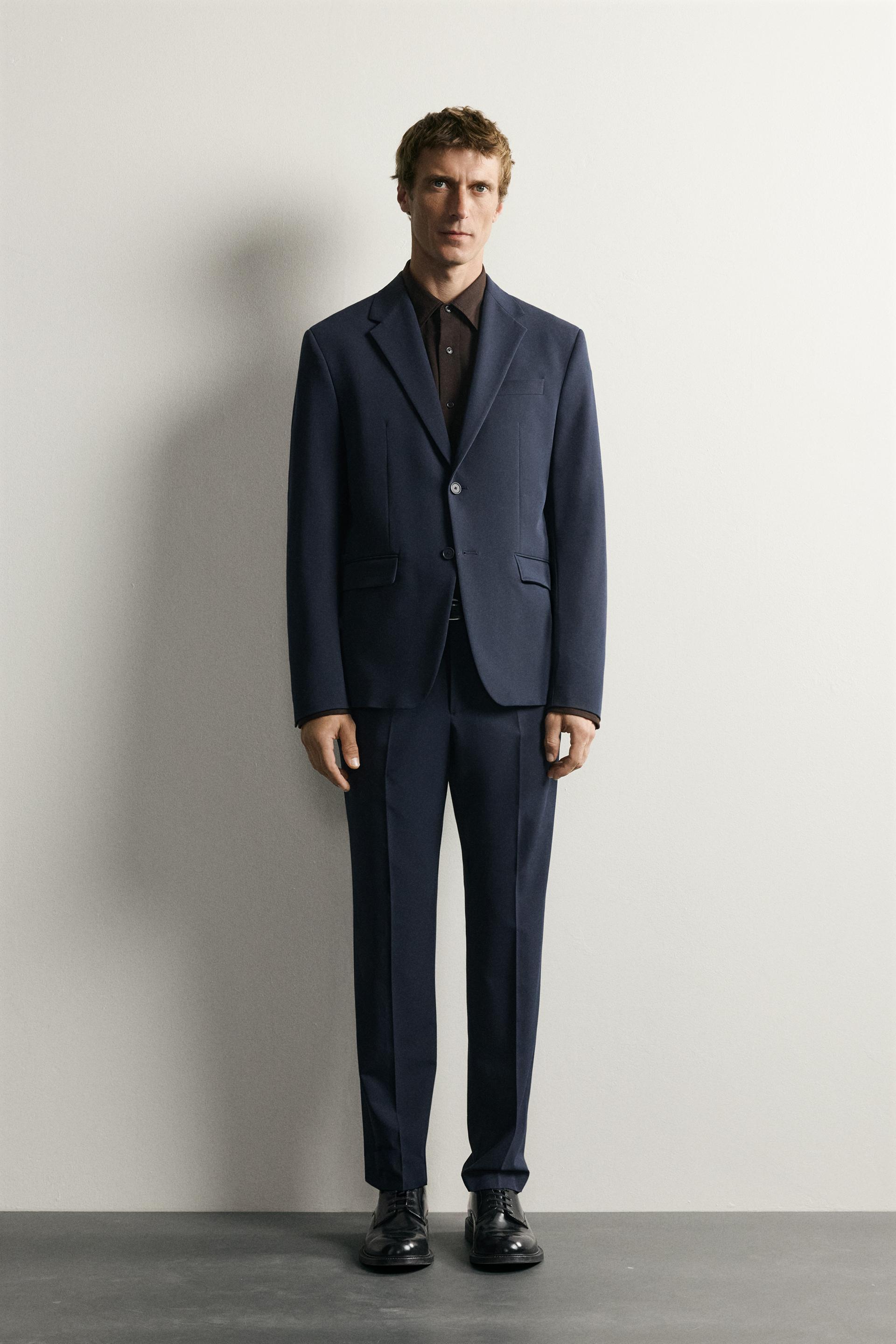 Zara SLIM FIT SUIT PANTS — Navy