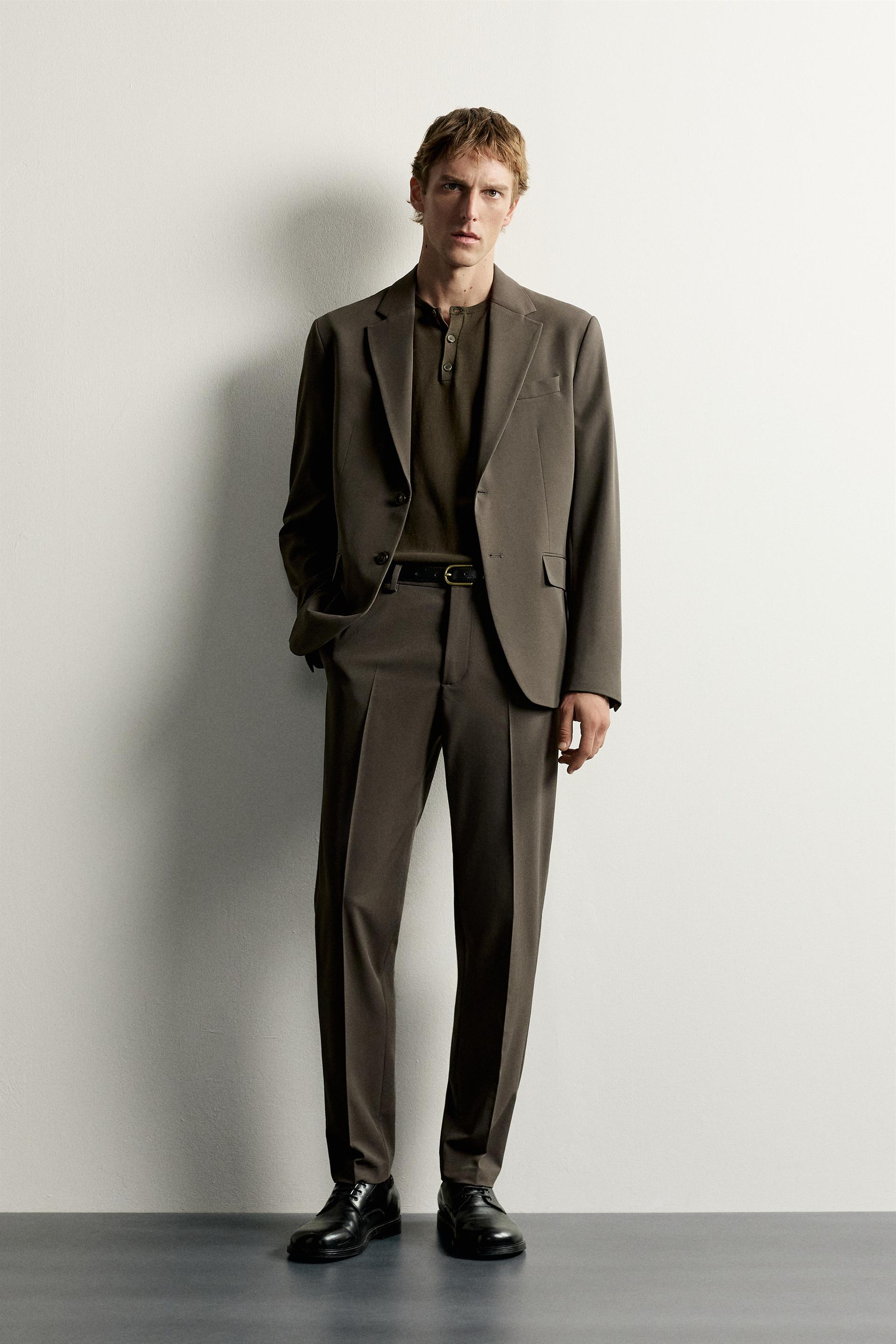 Zara SLIM FIT SUIT PANTS — Chocolate