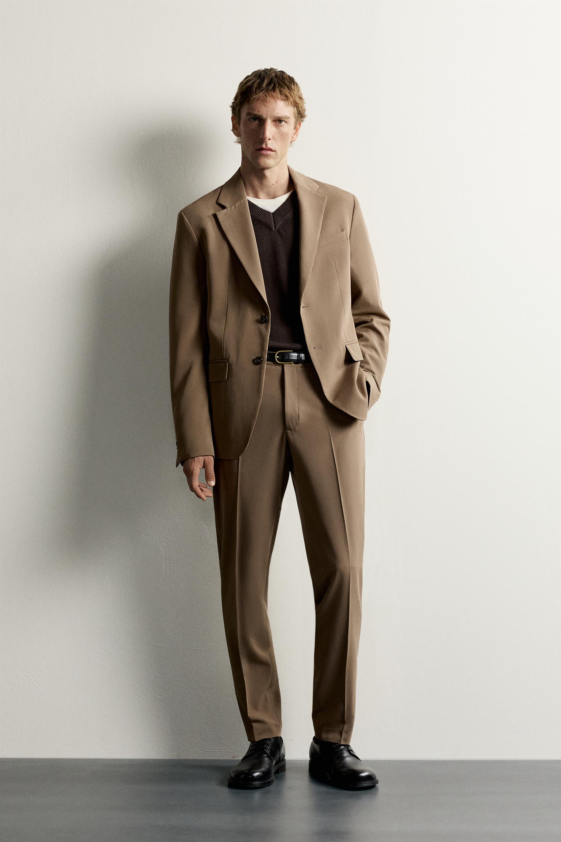Zara SLIM FIT SUIT PANTS — Khaki