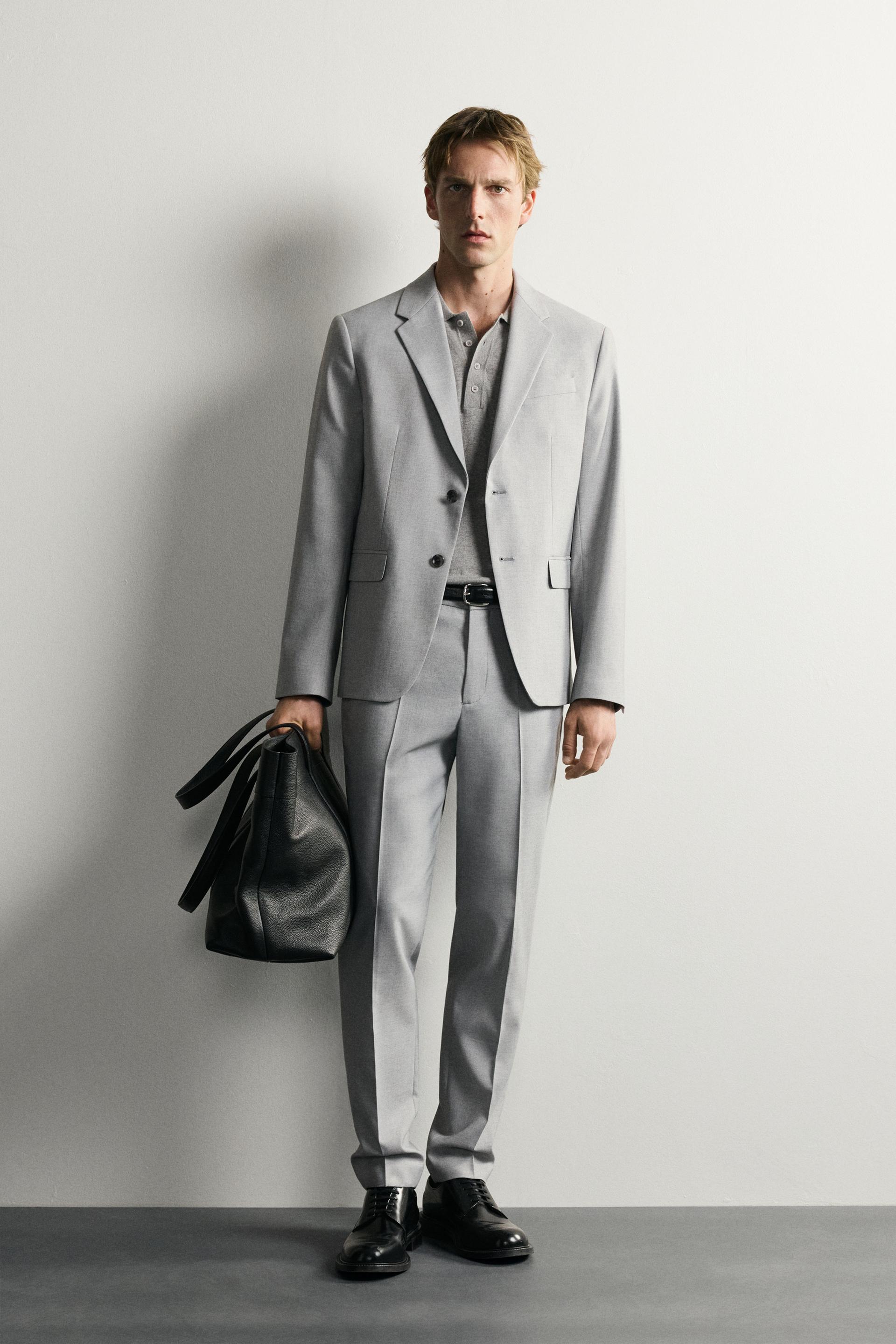 Zara SLIM FIT SUIT PANTS — Grey